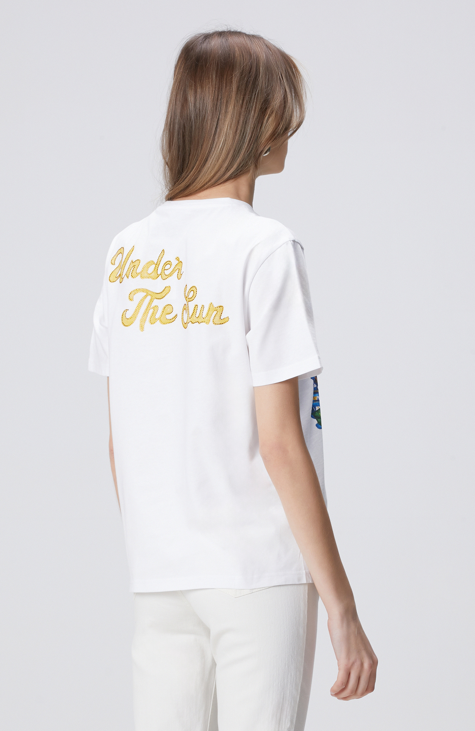 Kırık Beyaz Ön ve Arka Beden Baskılı T-shirt