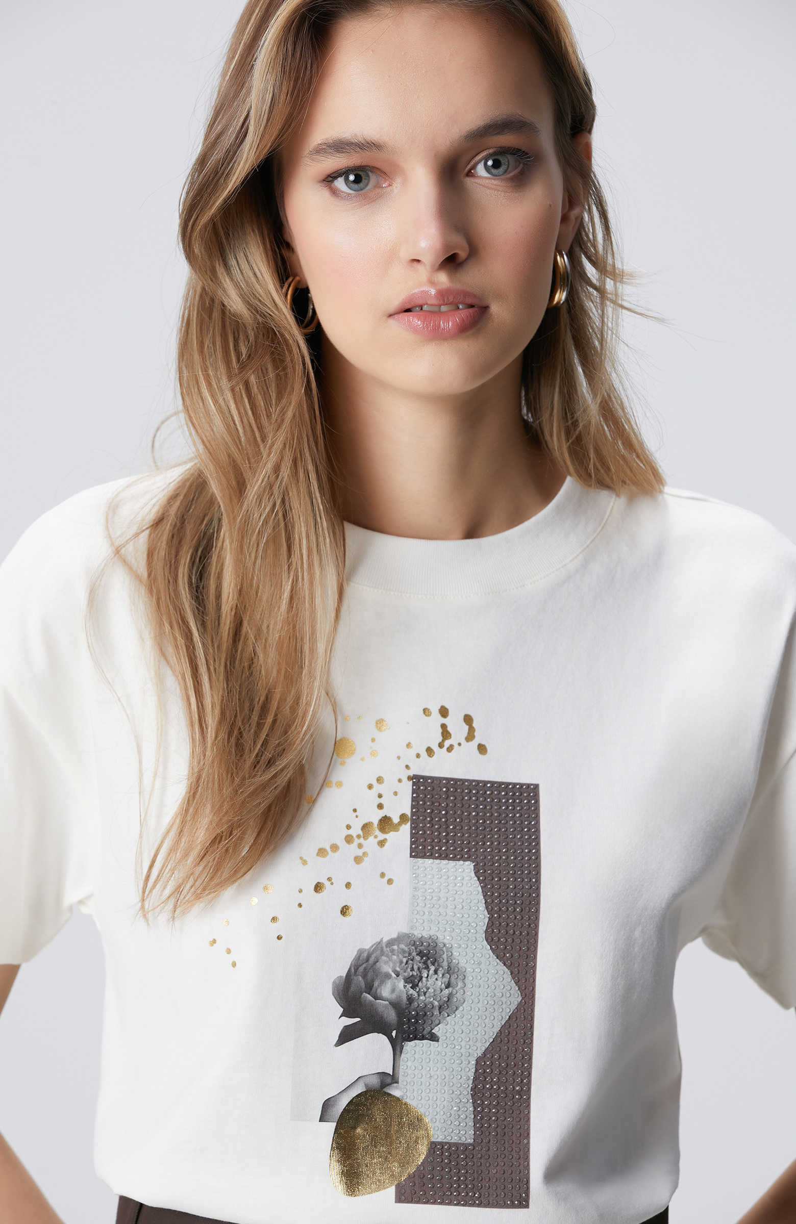 Kırık Beyaz Baskılı T-shirt