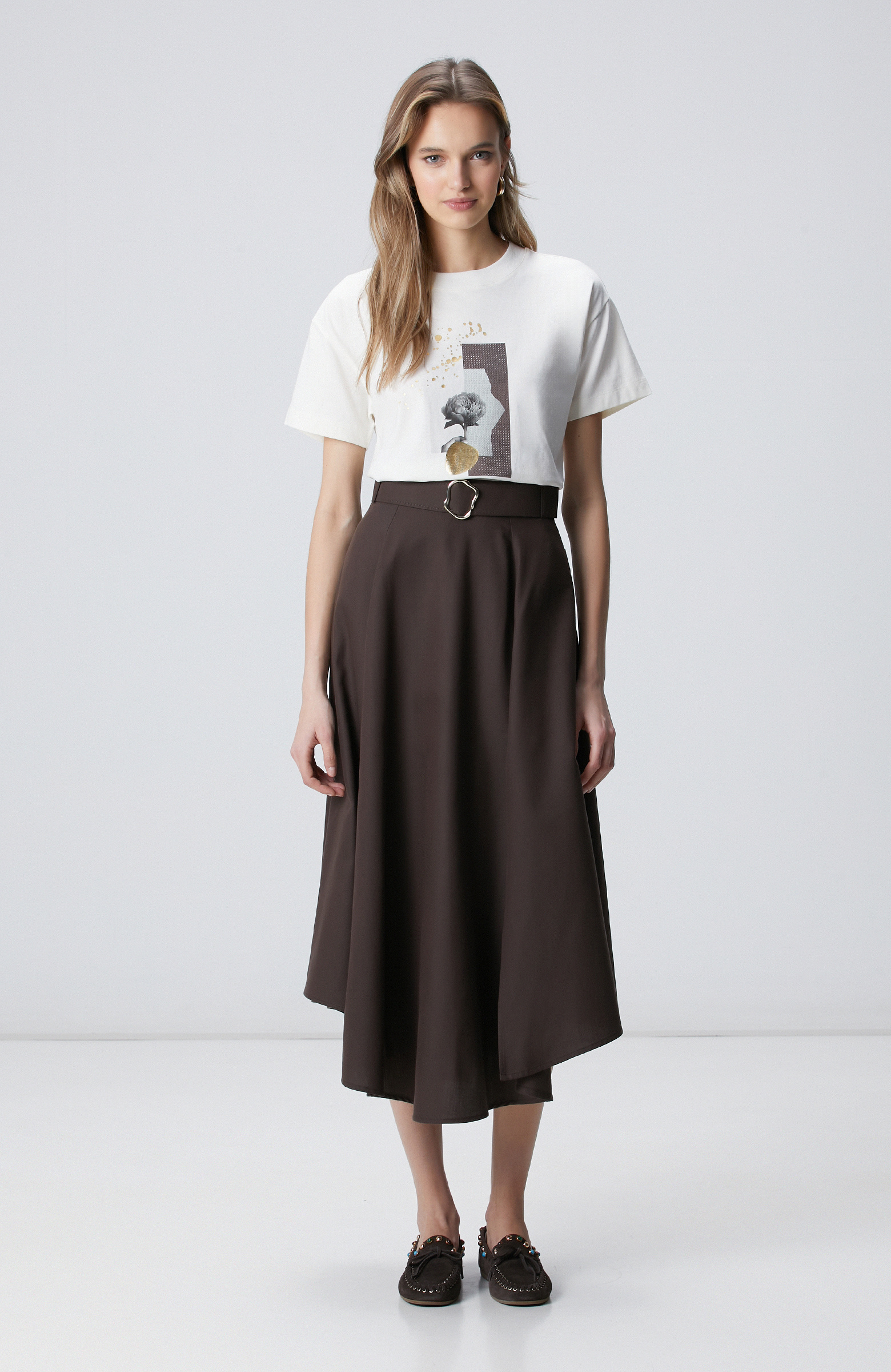 Kırık Beyaz Baskılı T-shirt