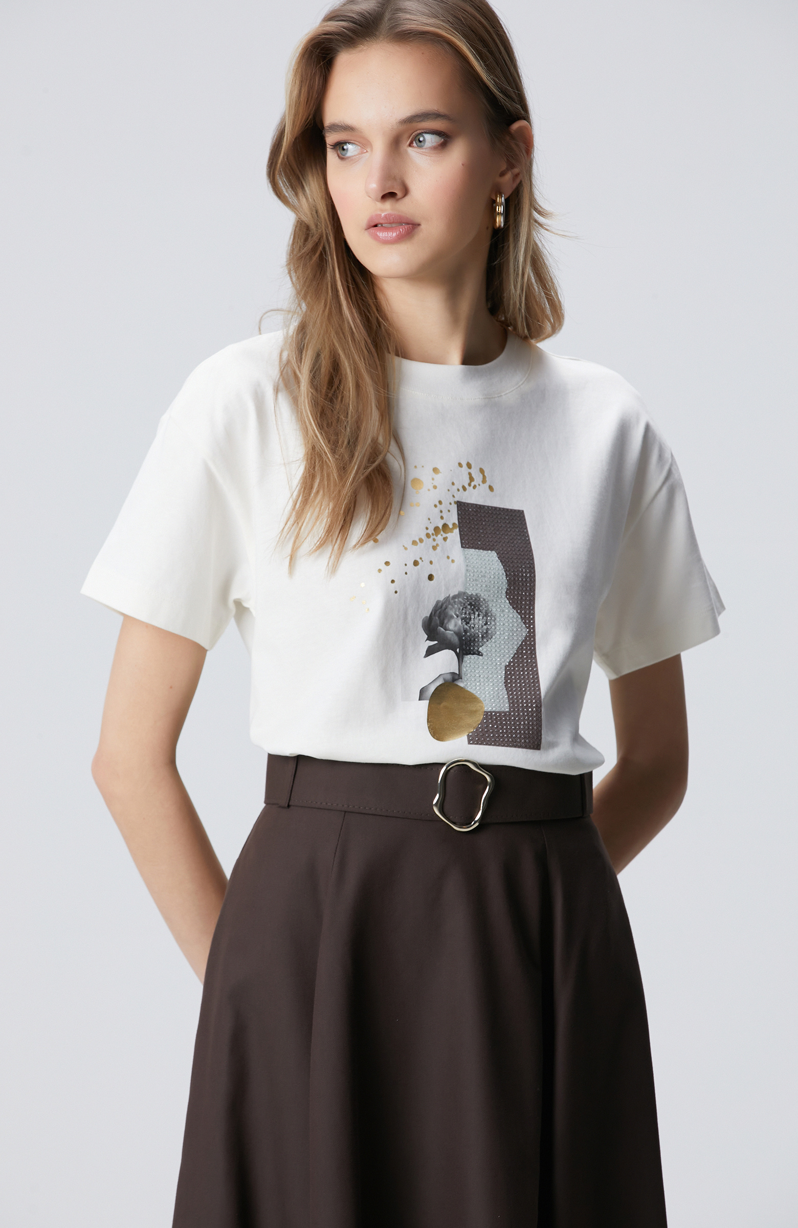 Kırık Beyaz Baskılı T-shirt