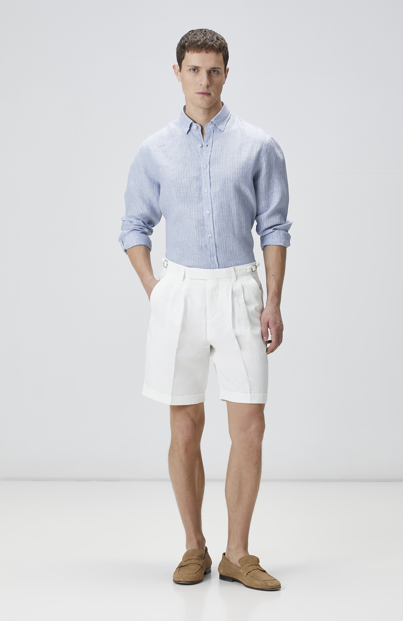 Mavi Çizgili Keten Gömlek