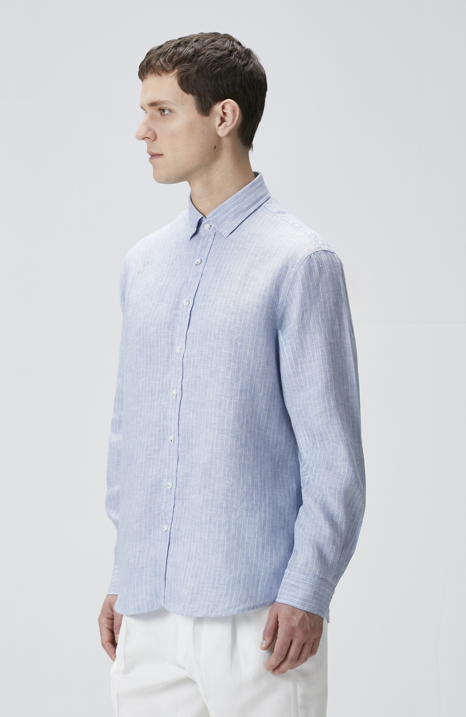 Mavi Çizgili Keten Gömlek