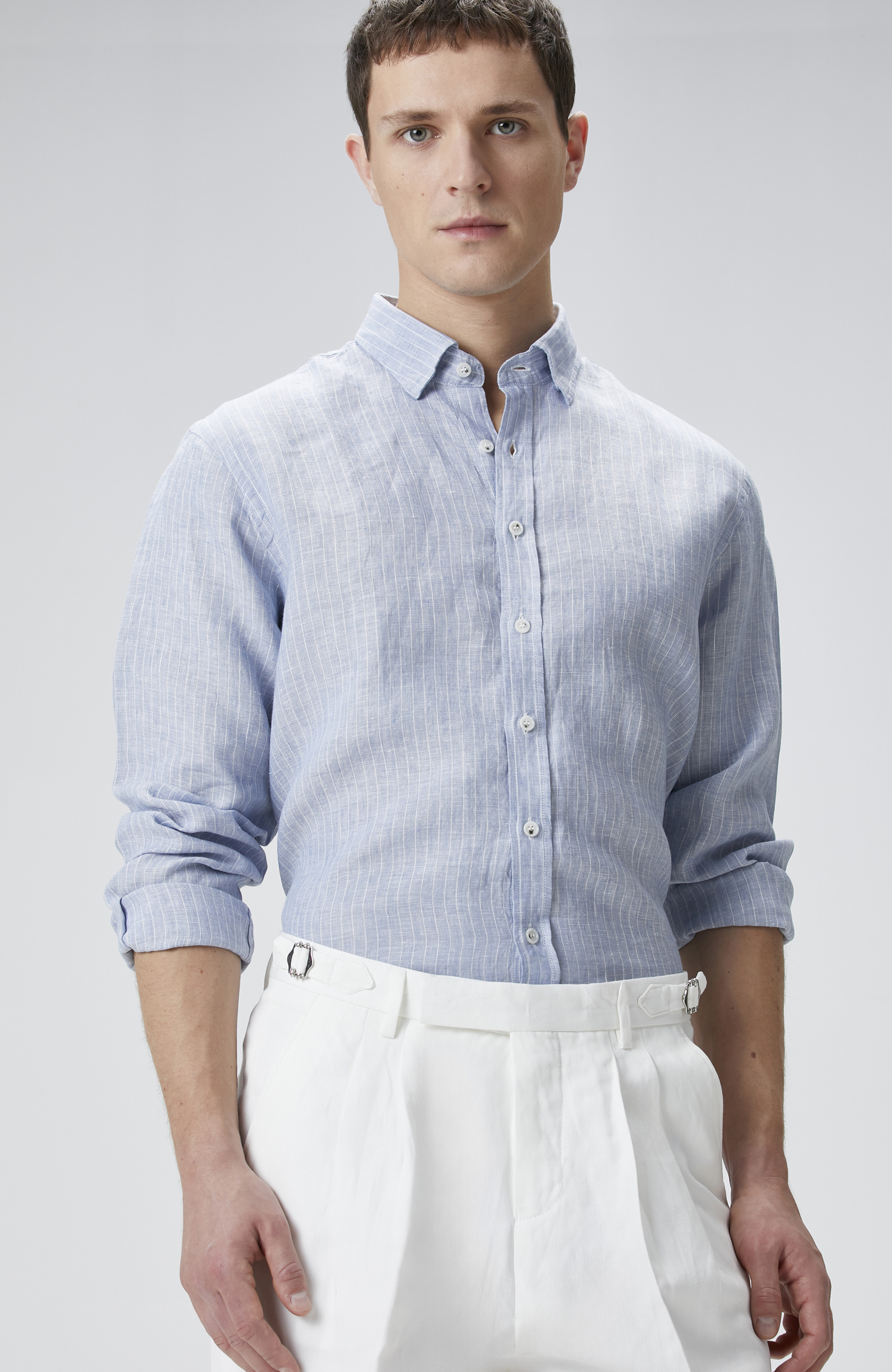 Mavi Çizgili Keten Gömlek