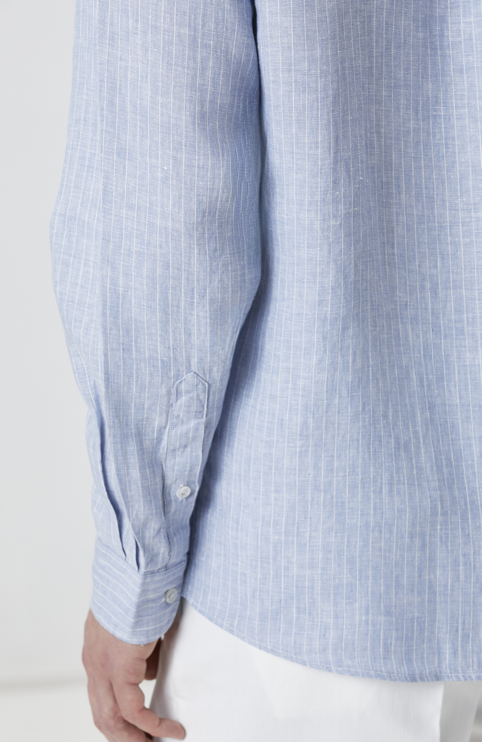 Mavi Çizgili Keten Gömlek