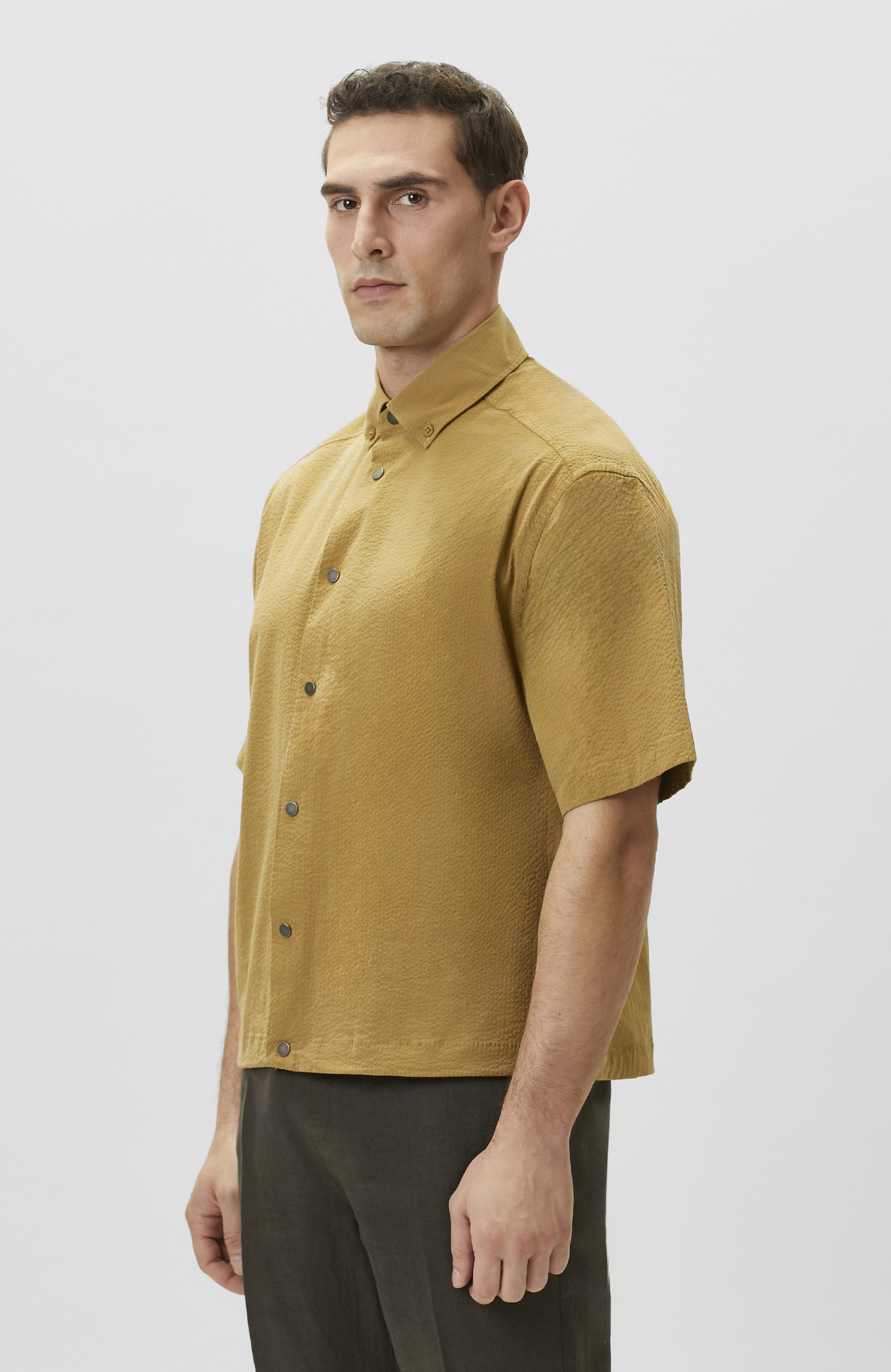 Relaxed Fit Yağ Yeşili Gofreli Gömlek