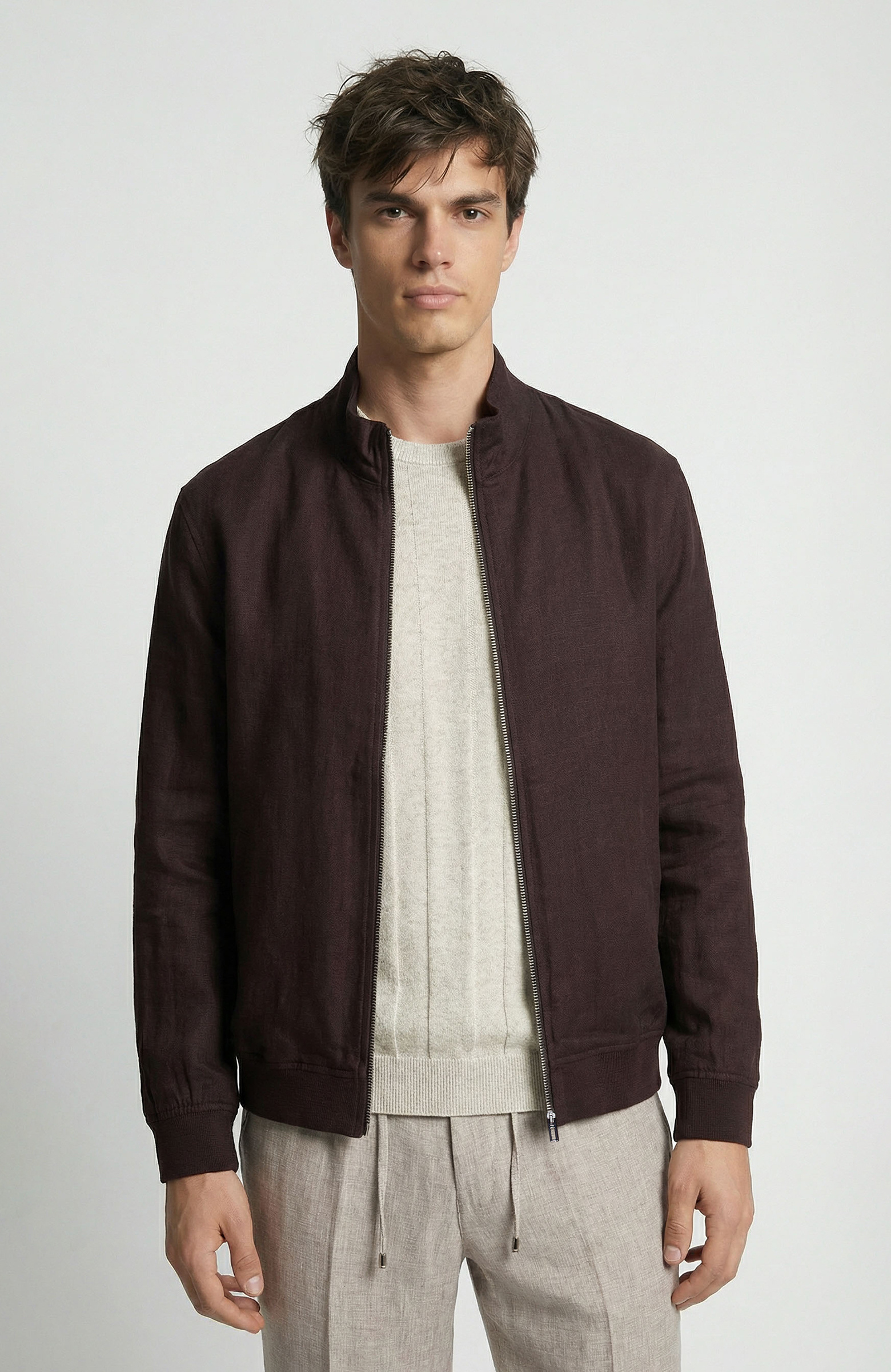 Bitter Brown Bomber Linen Coat