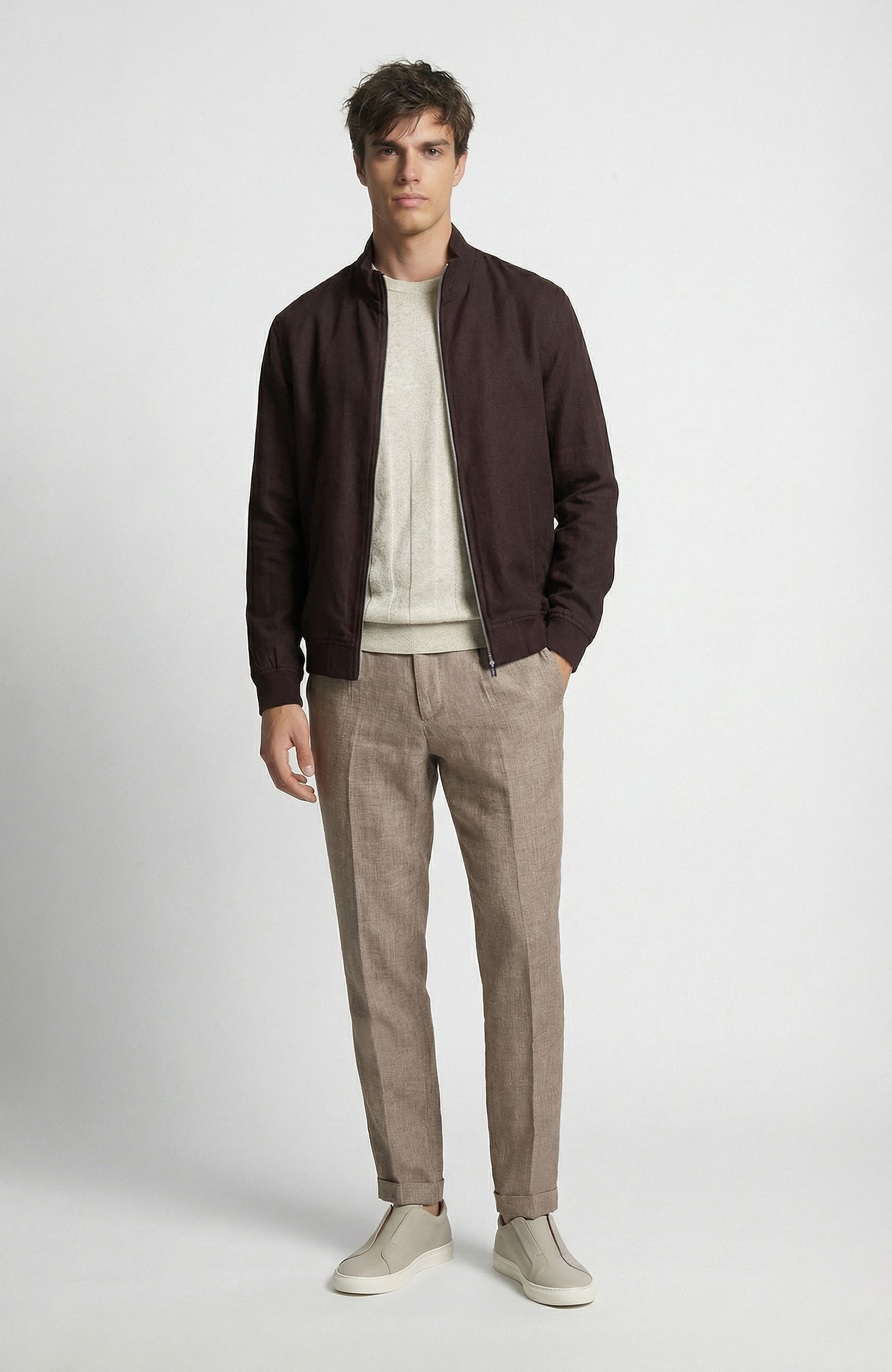 Bitter Brown Bomber Linen Coat