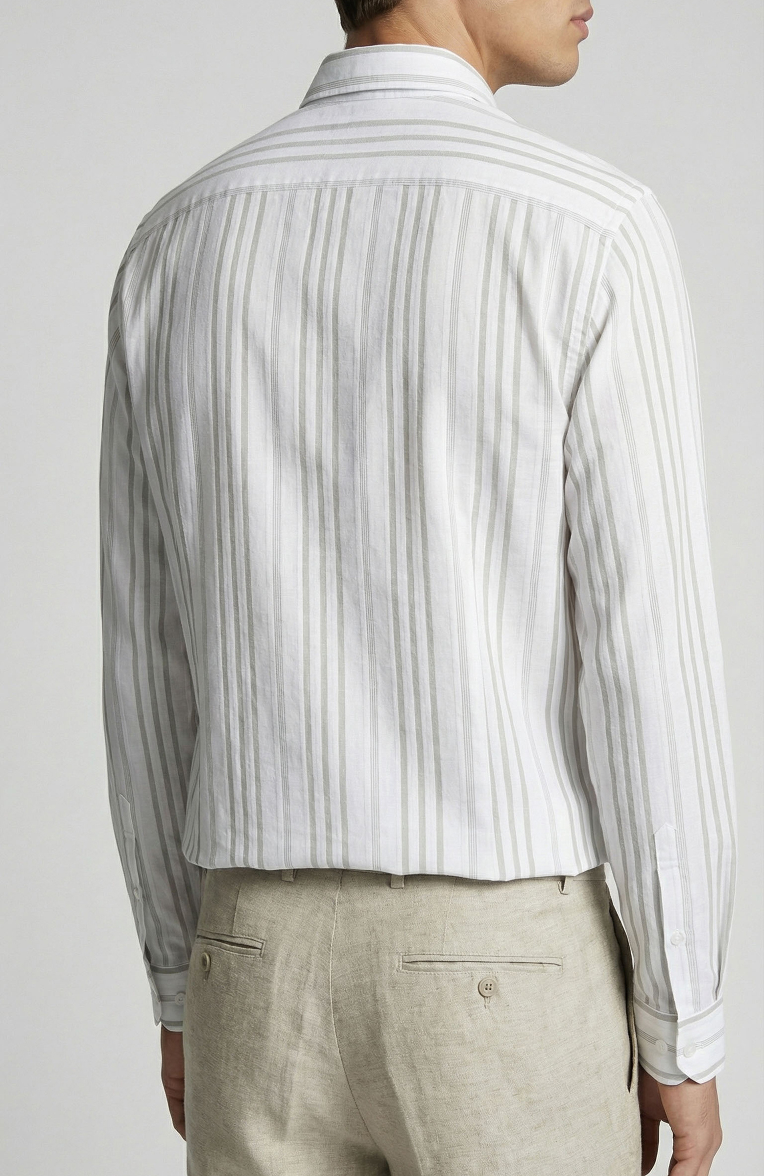 Haki Jakarlı Çizgili Gömlek