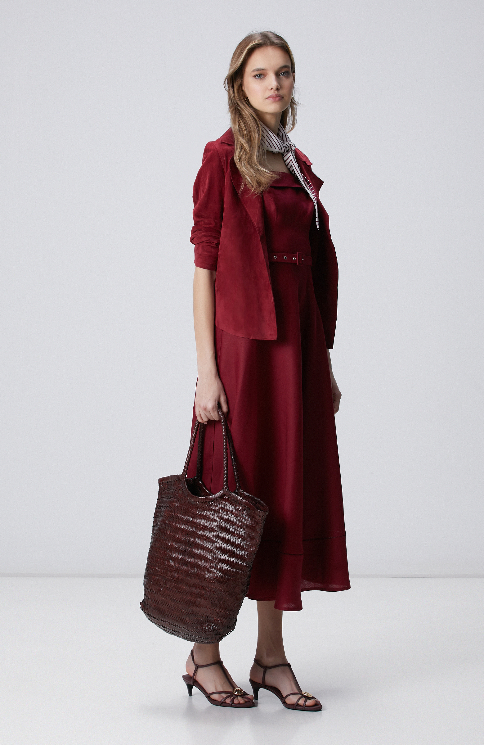 Bordo Kadın Örgü Deri Shopper Çanta
