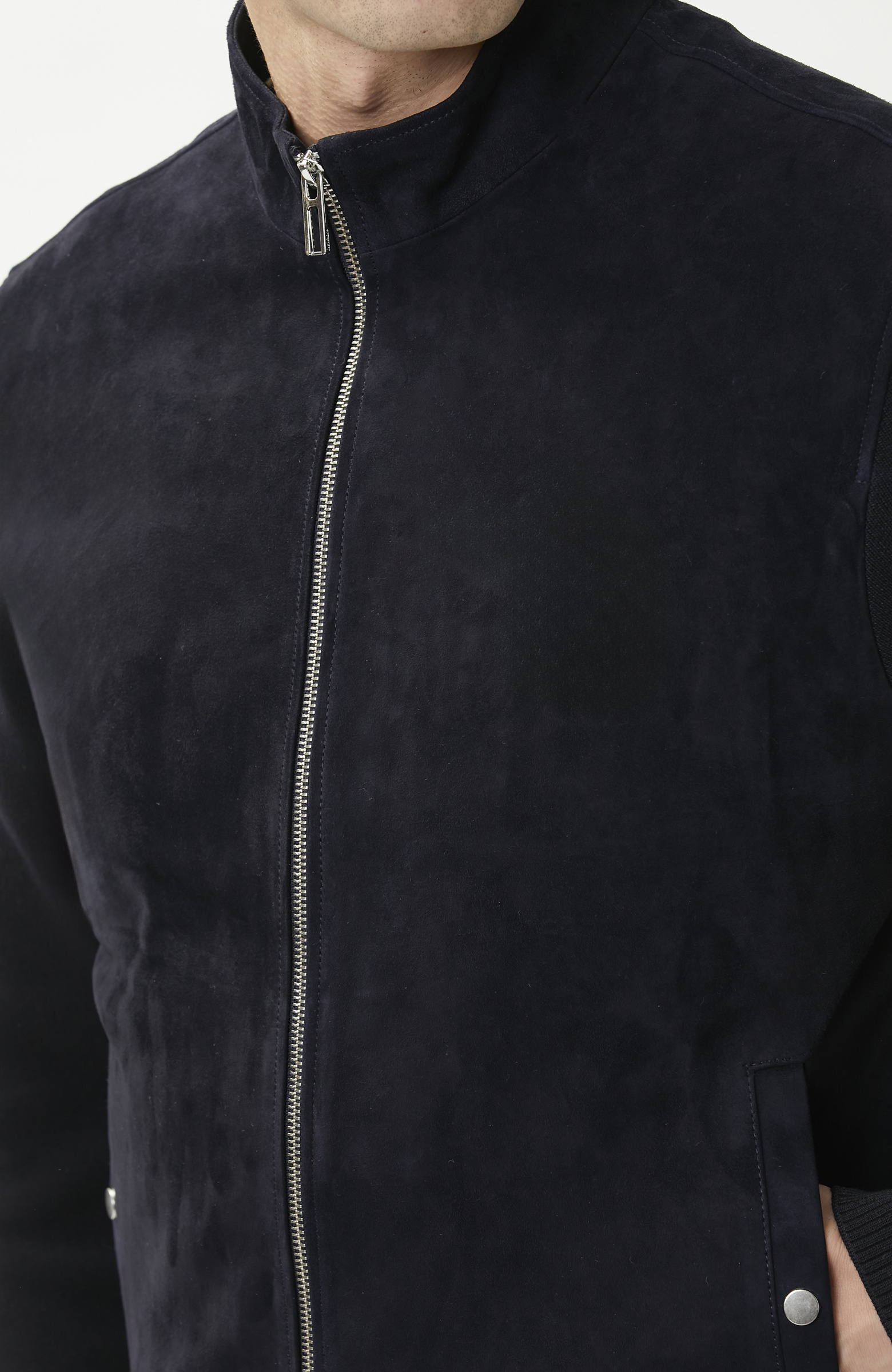 Lacivert Triko Garnili Süet Bomber Mont