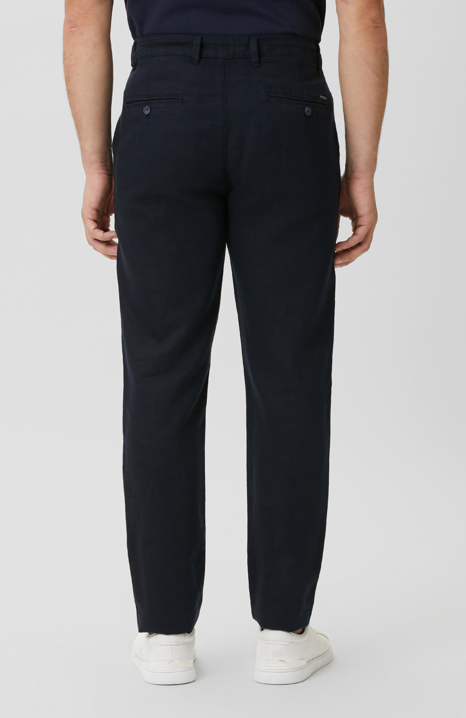 Lacivert Dokuma Pamuk Keten Armür Desen Pantolon