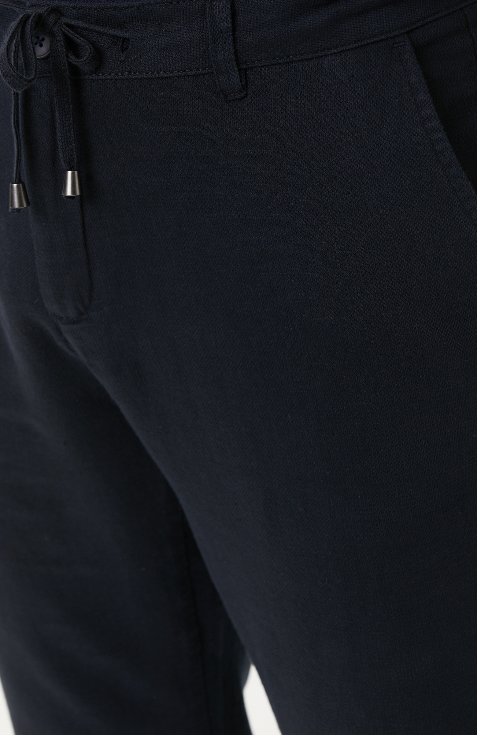 Lacivert Dokuma Pamuk Keten Armür Desen Pantolon