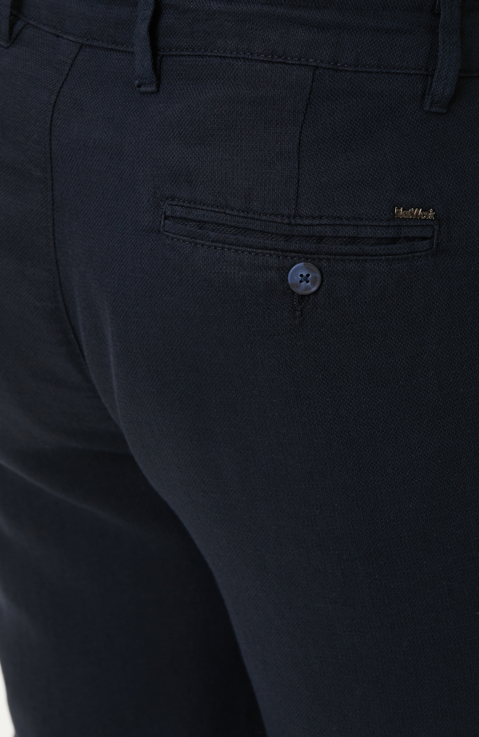 Lacivert Dokuma Pamuk Keten Armür Desen Pantolon