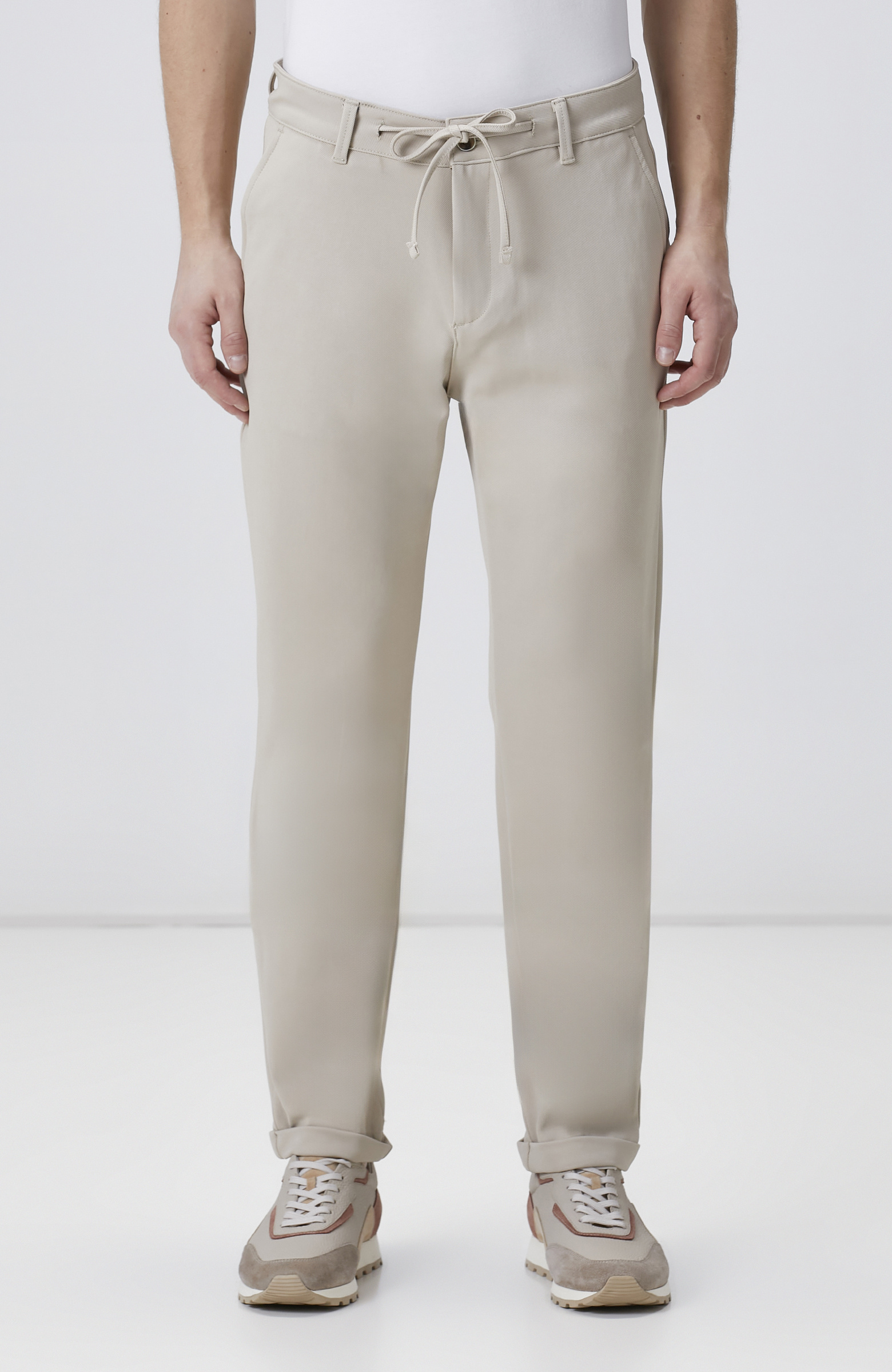 Bej Duble Paça Diyagonal Örme Jogger Pantolon