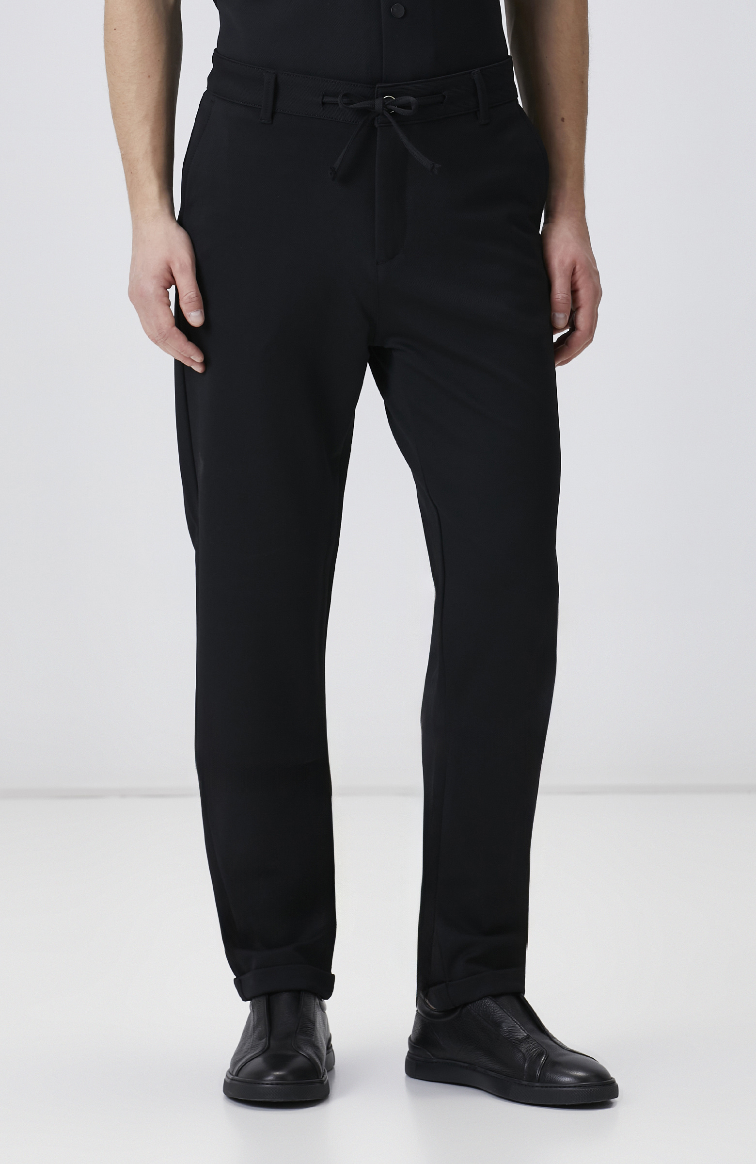 Siyah Duble Paça Diyagonal Örme Jogger Pantolon