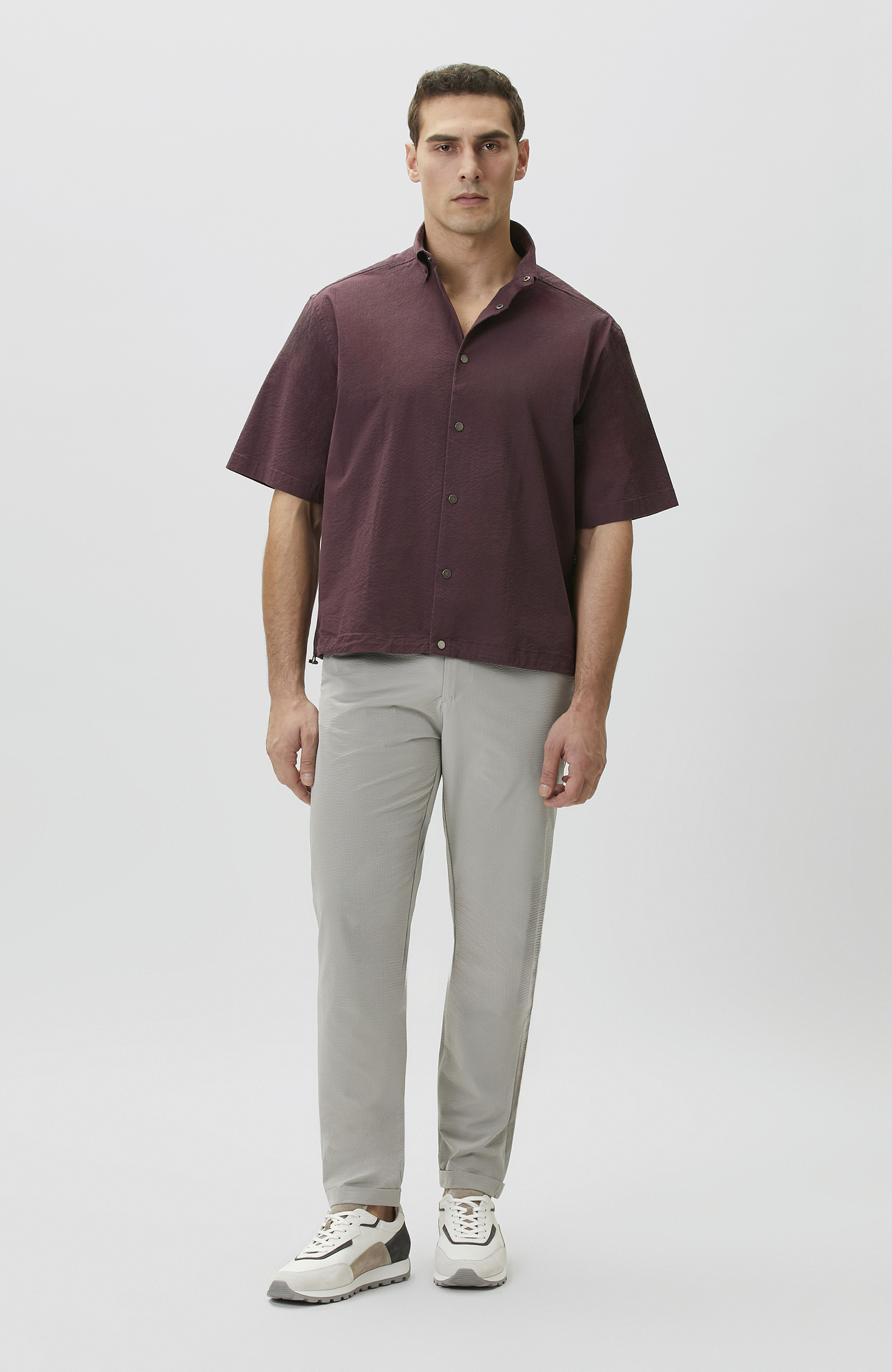 Jogger Fit Beli Lastikli Çizgili Gofreli Pantolon