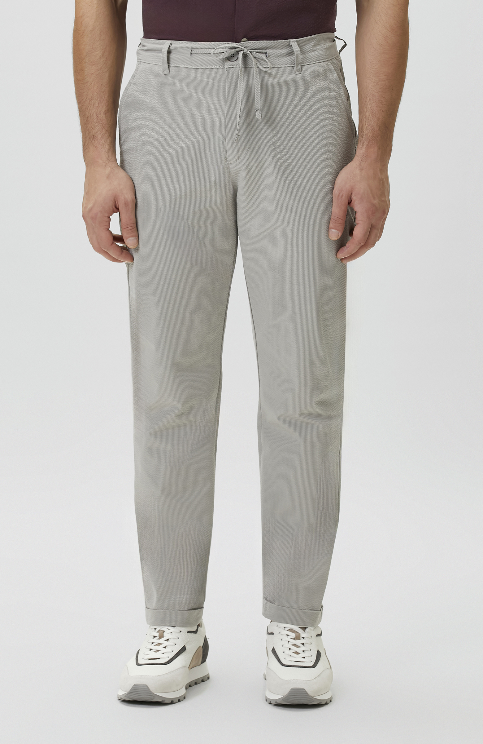 Jogger Fit Beli Lastikli Çizgili Gofreli Pantolon