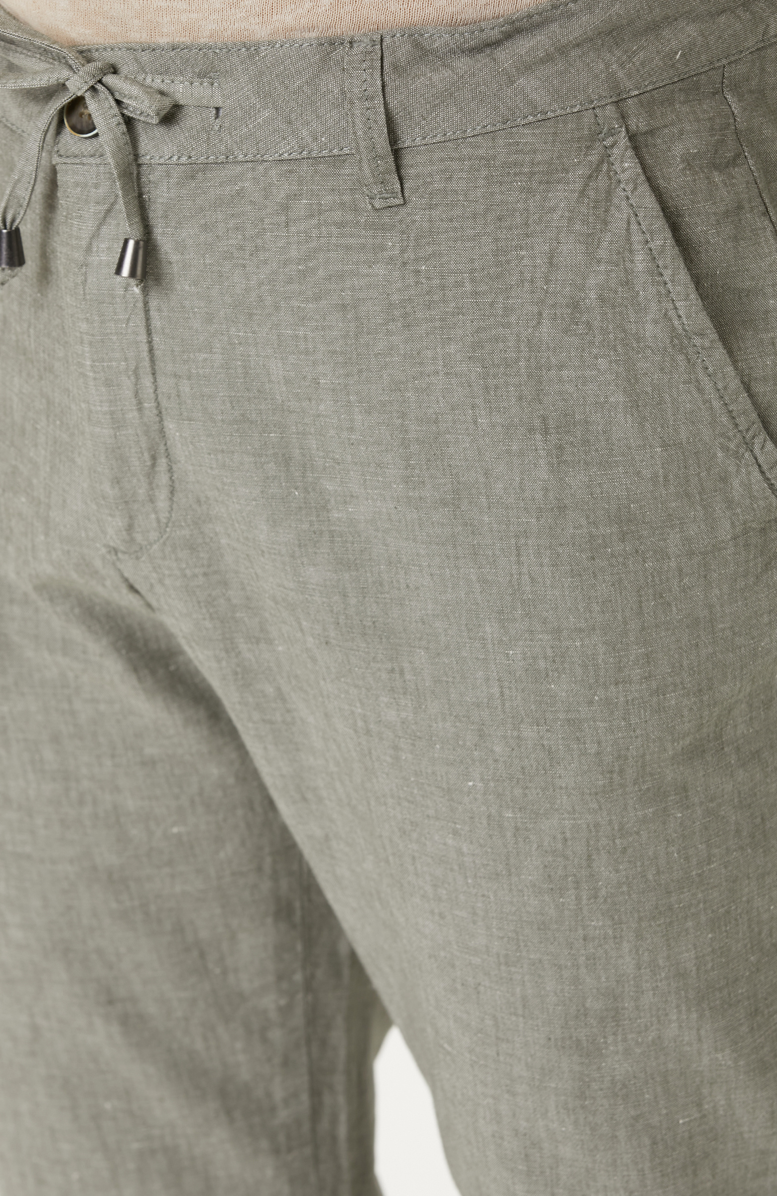 Haki Dokuma Pamuk Keten Pantolon