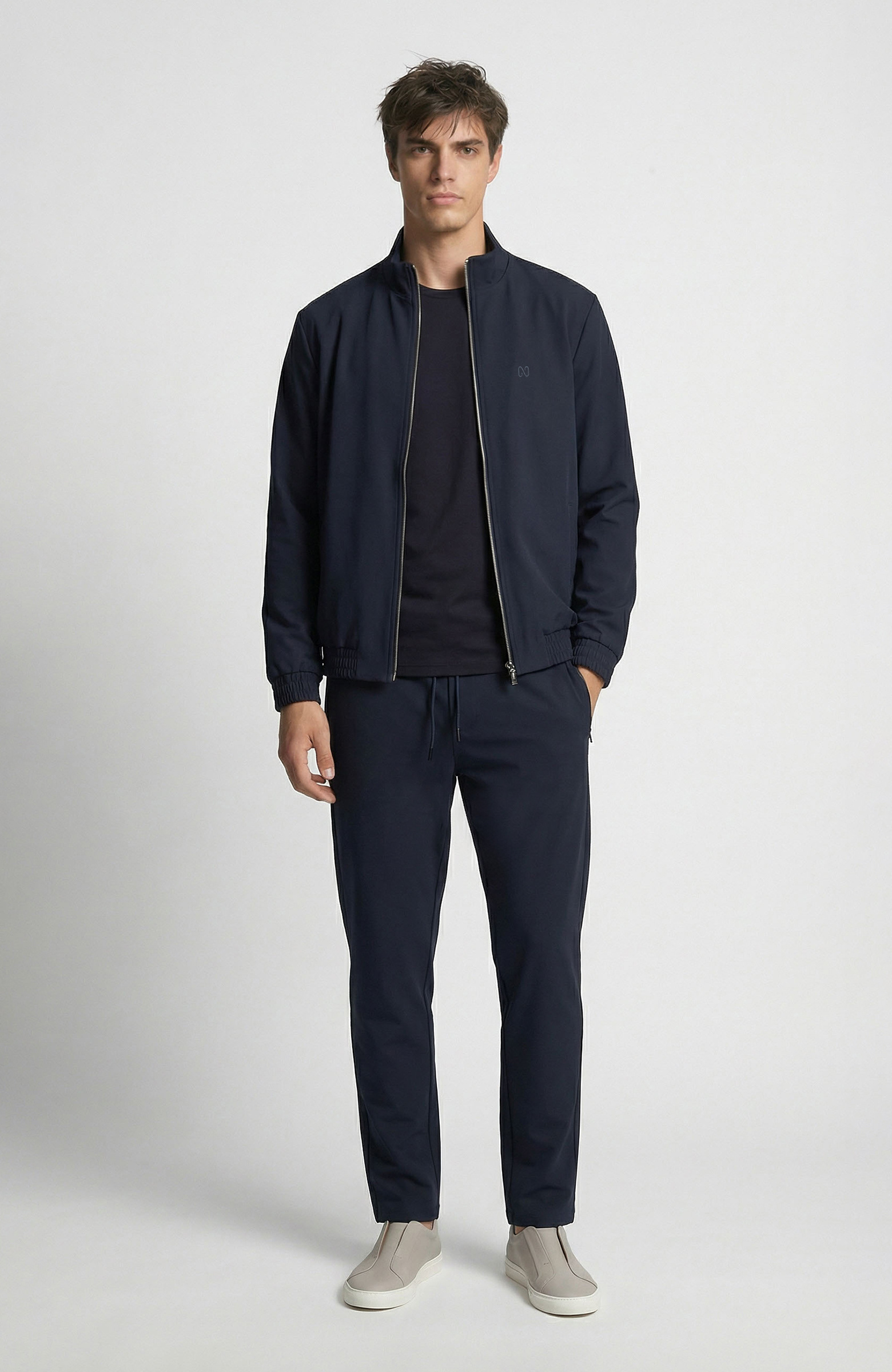 Lacivert Dik Yaka Teknik Sweatshirt