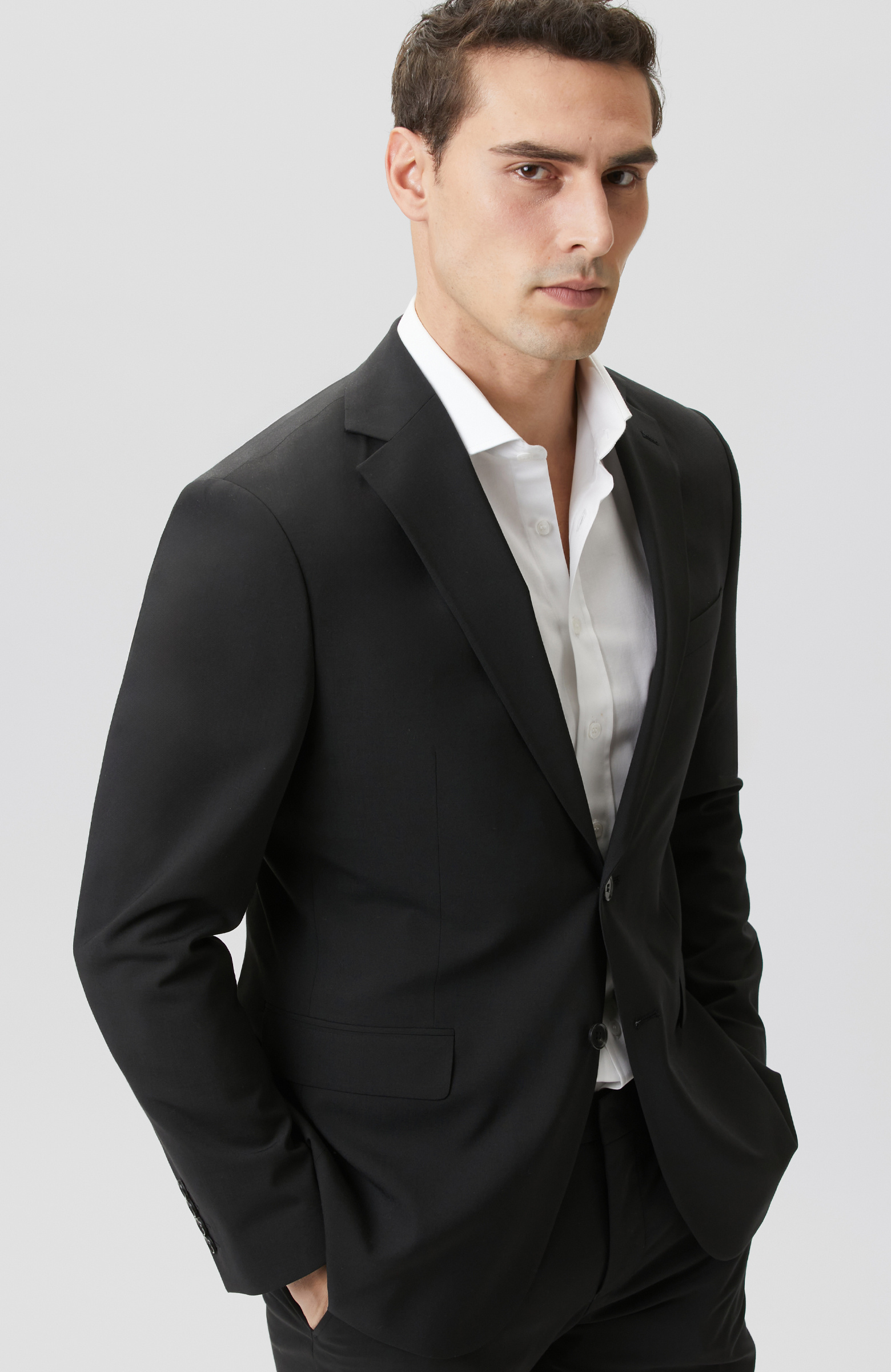 Siyah Slim fit Yünlü Takım Elbise