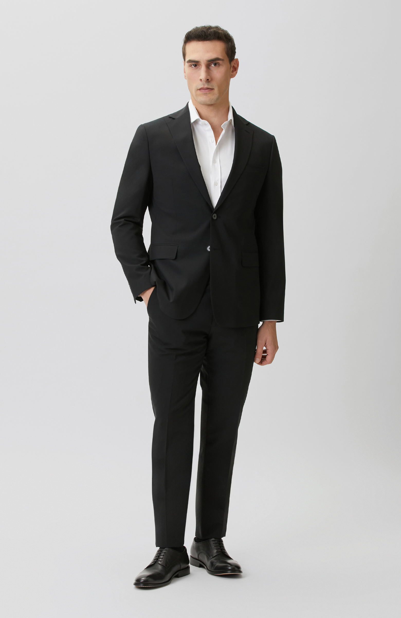 Siyah Slim fit Yünlü Takım Elbise