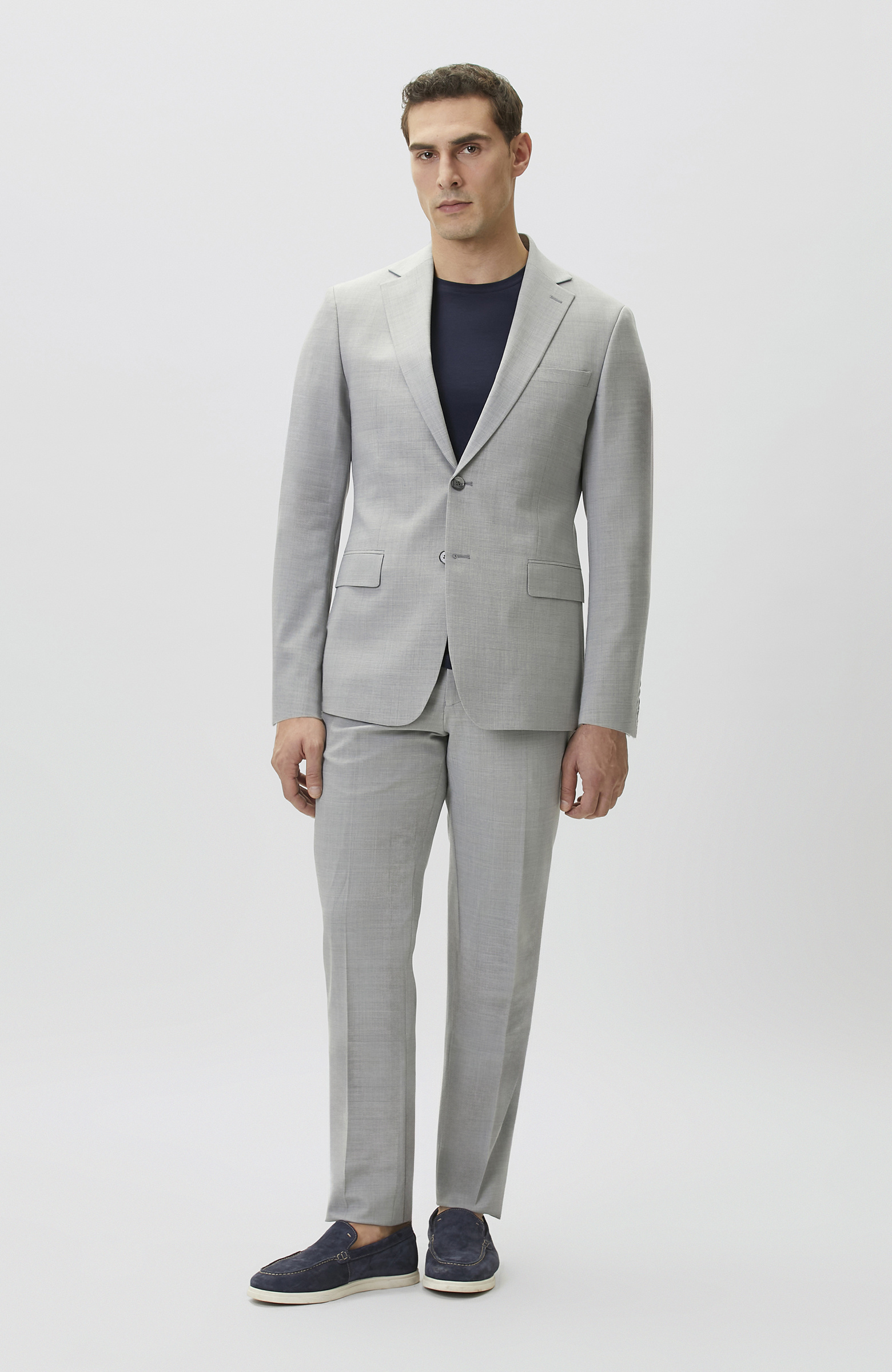 Slim Fit Açık Gri Yün Karışımlı Takım Elbise