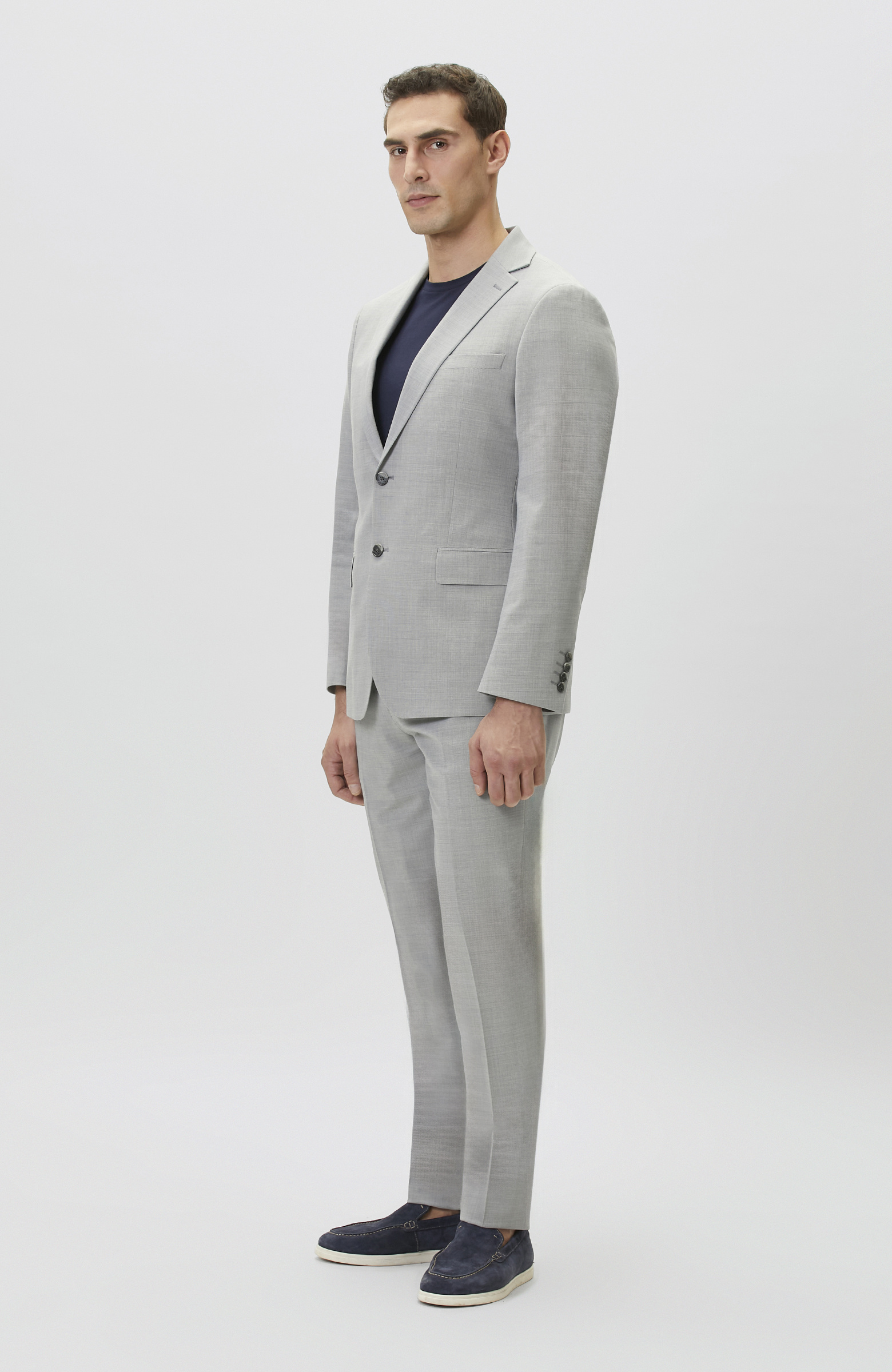 Slim Fit Açık Gri Yün Karışımlı Takım Elbise