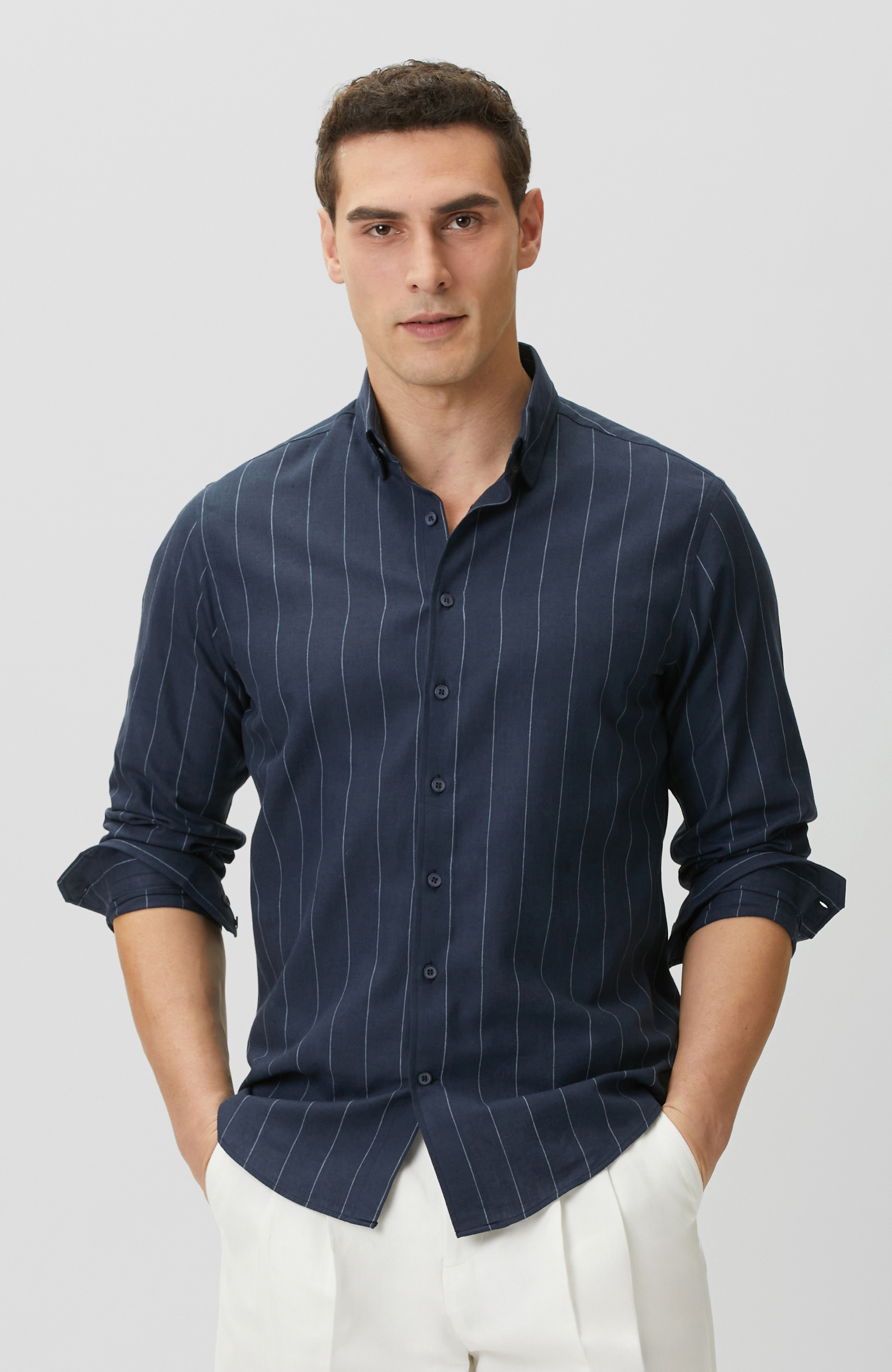 Lacivert-Ekru Gömlek