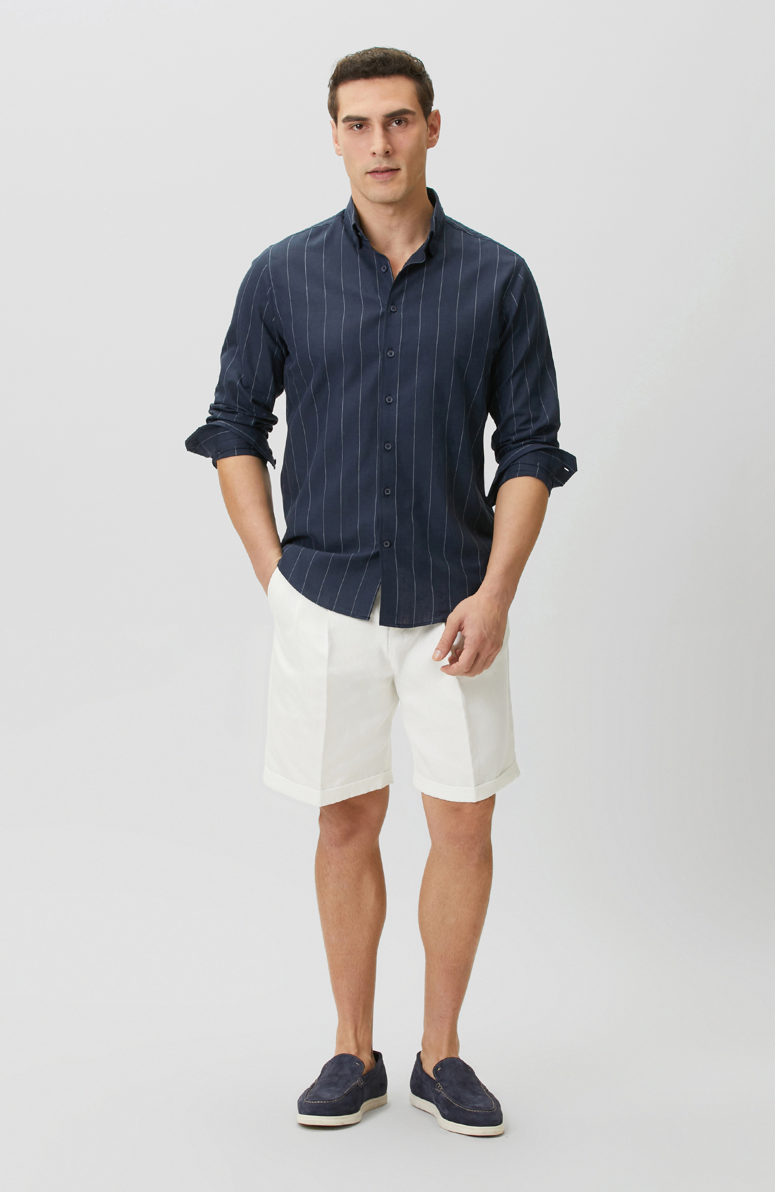 Lacivert-Ekru Gömlek