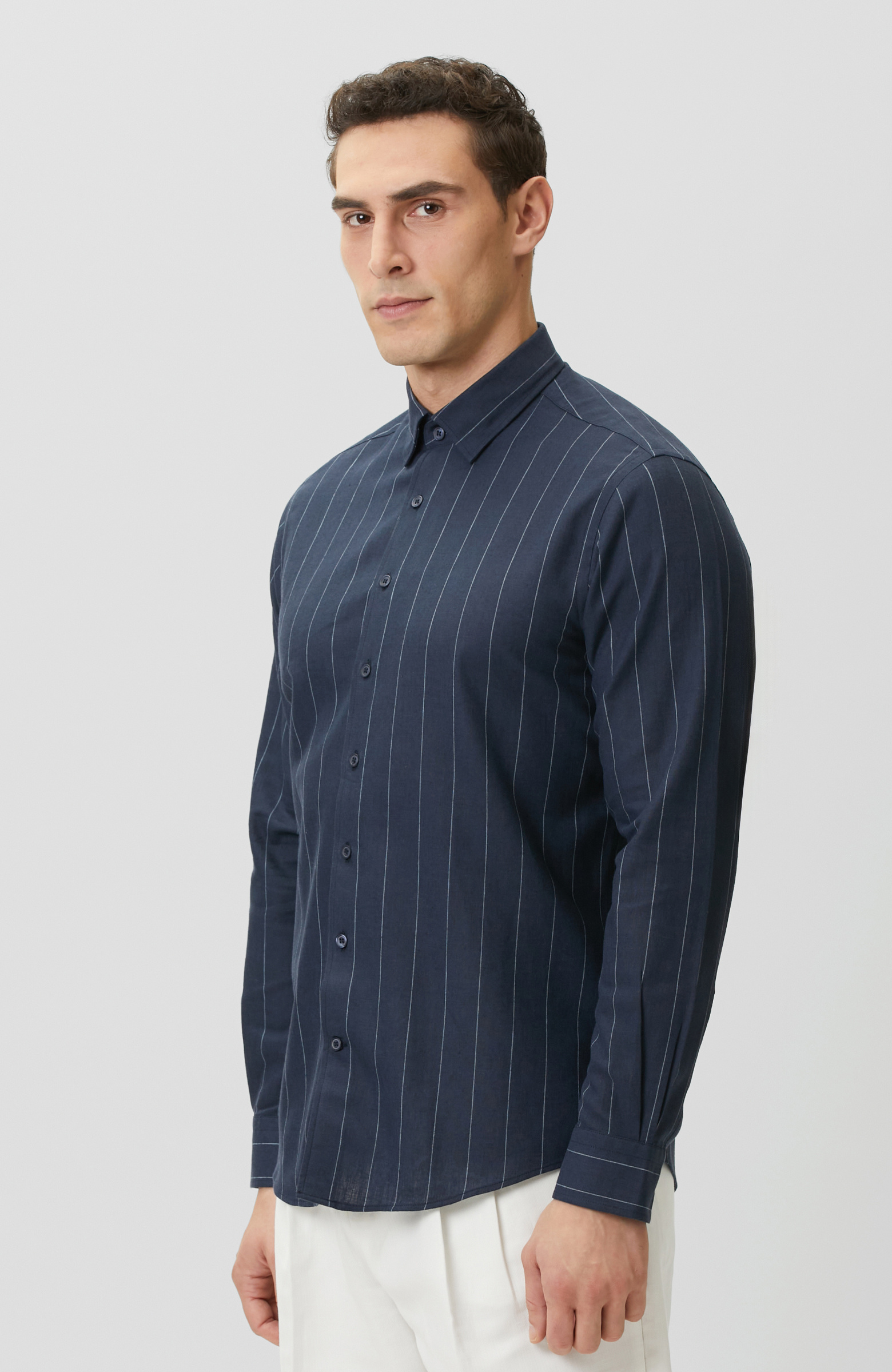 Lacivert-Ekru Gömlek