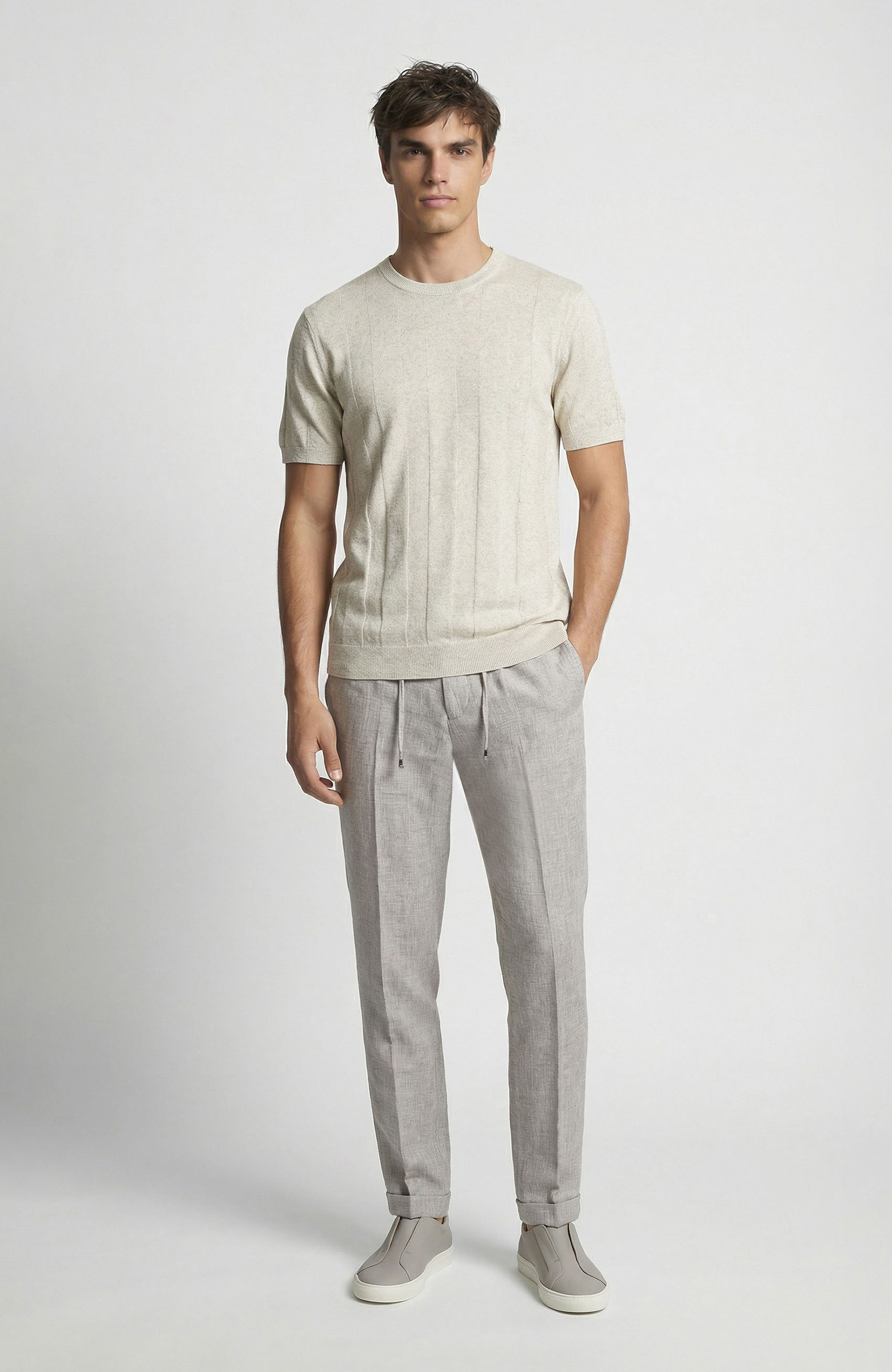 Vizon Mikro Desenli Keten Karışım Jogger Pantolon