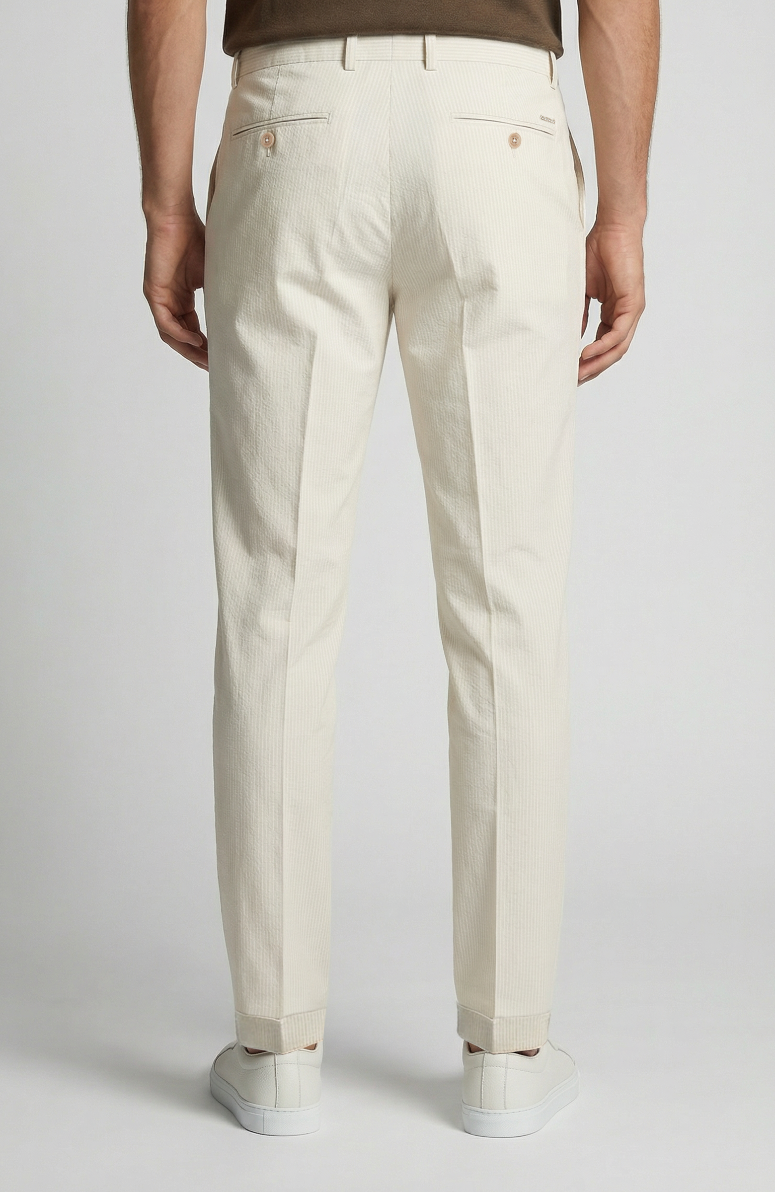 Jogger Bej Çizgili Pamuk Keten Dokuma Pantolon