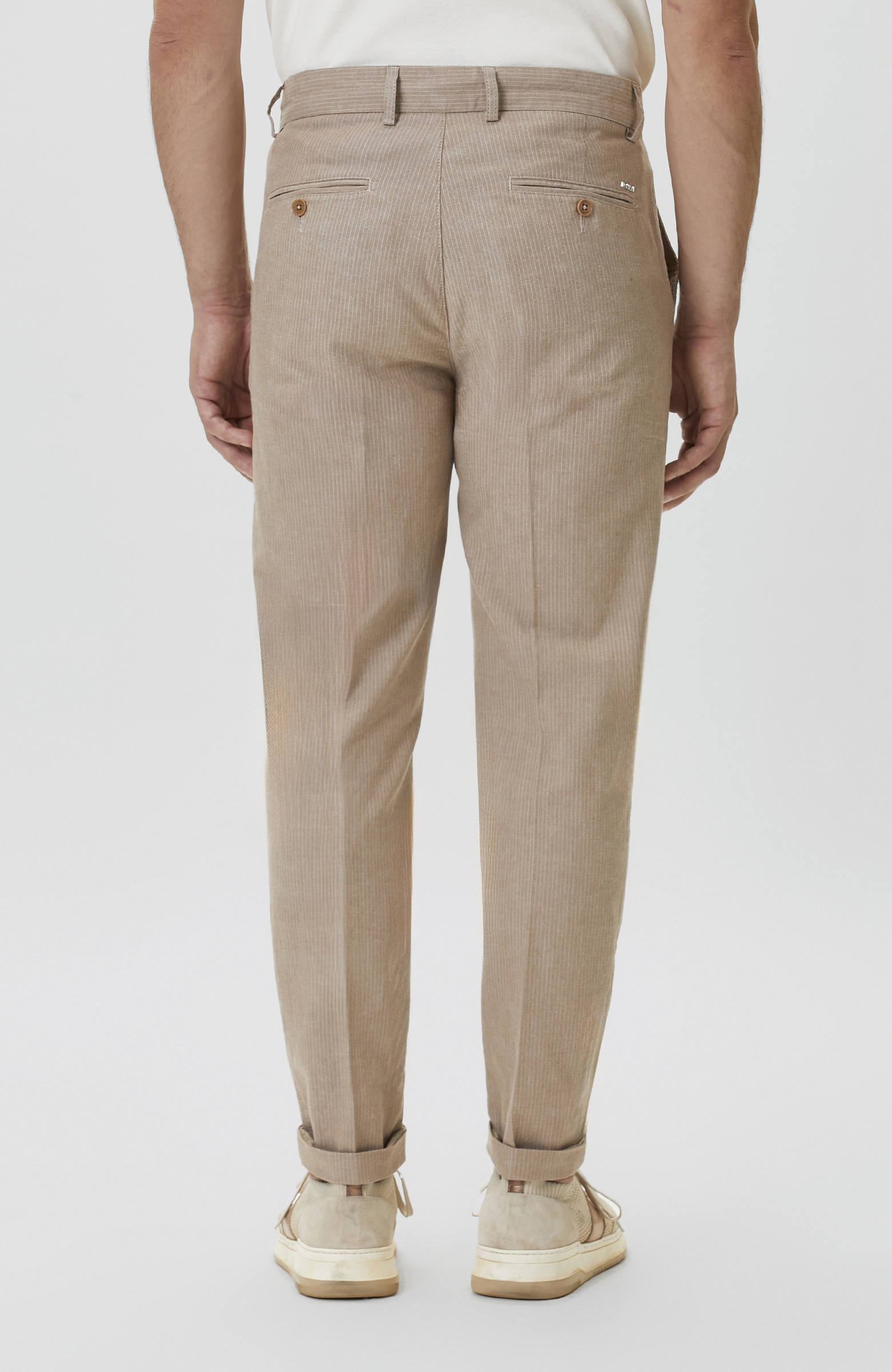 Jogger Kahve Çizgili Pamuk Keten Dokuma Pantolon