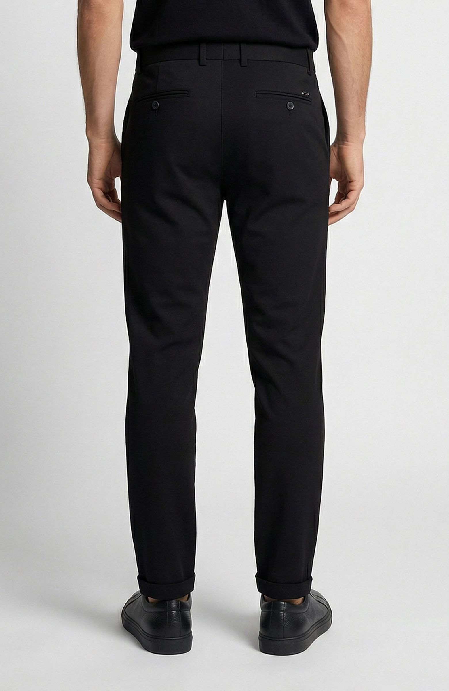 Siyah Duble Paça Ütü İzli Örme Jogger Pantolon