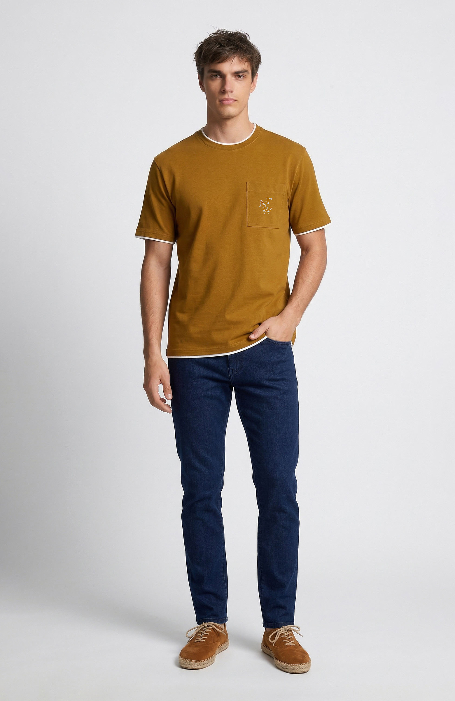 Oil Green Pique T-shirt with Pockets