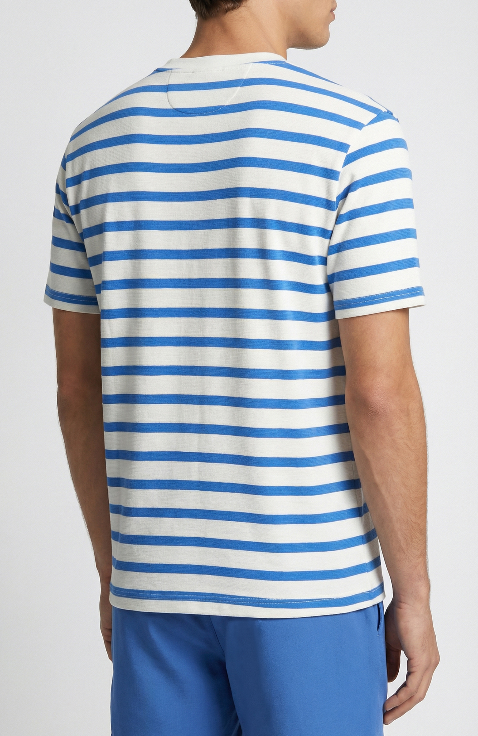 Ekru Mavi Çizgili Örme T-Shirt