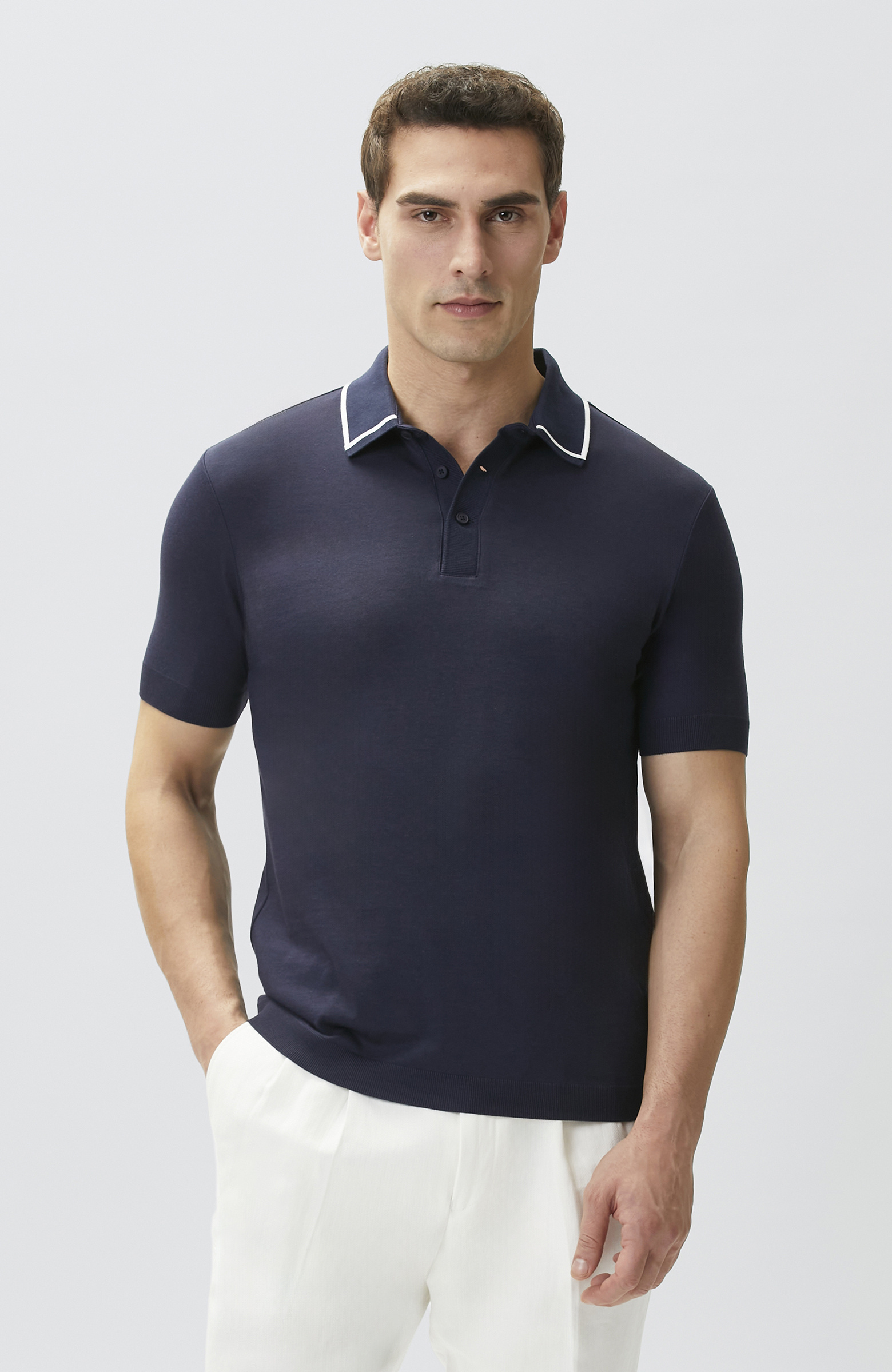 Lacivert Polo Yaka Düğmeli T-shirt