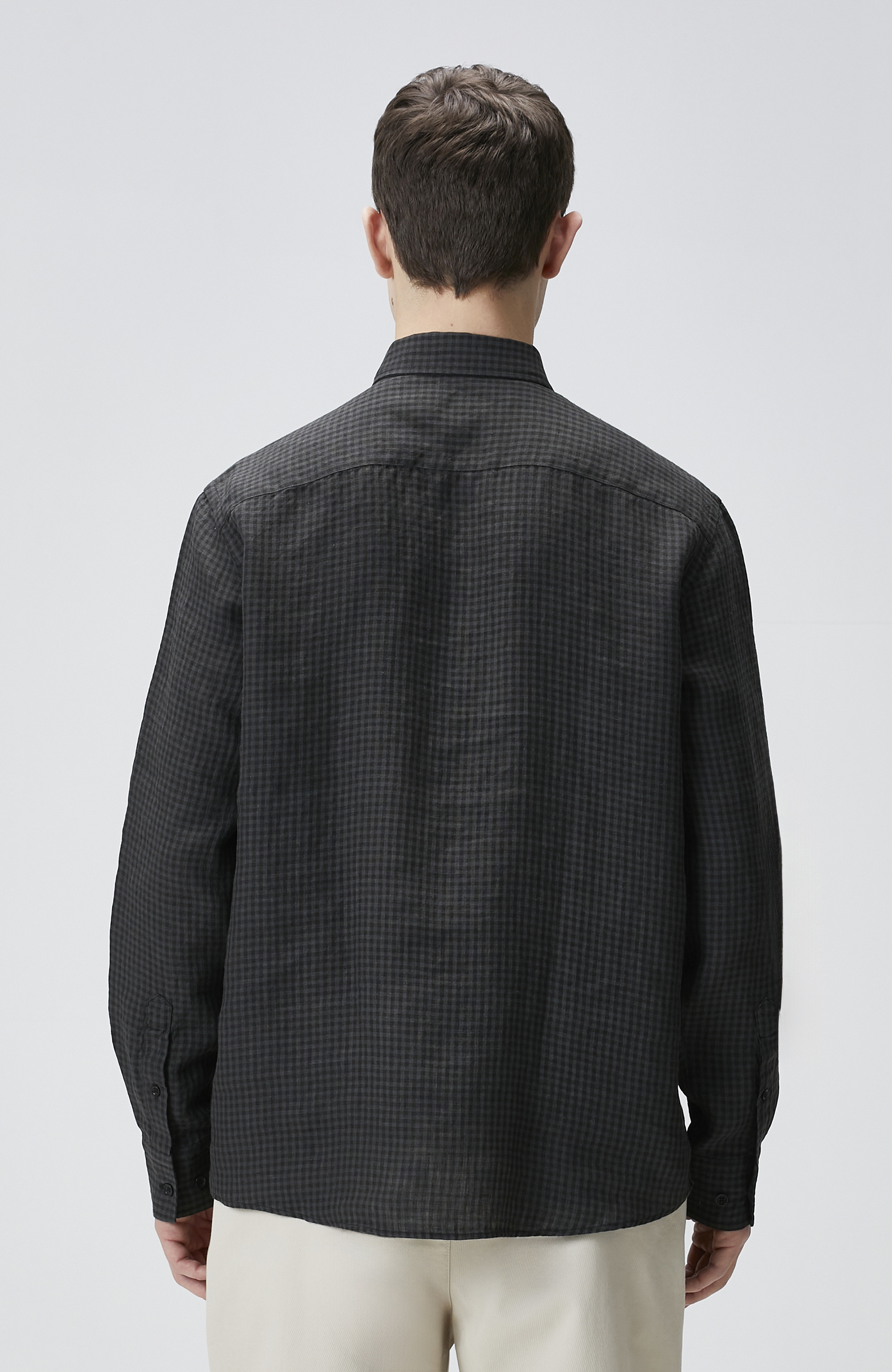 Siyah Antrasit Pötikareli Keten Gömlek