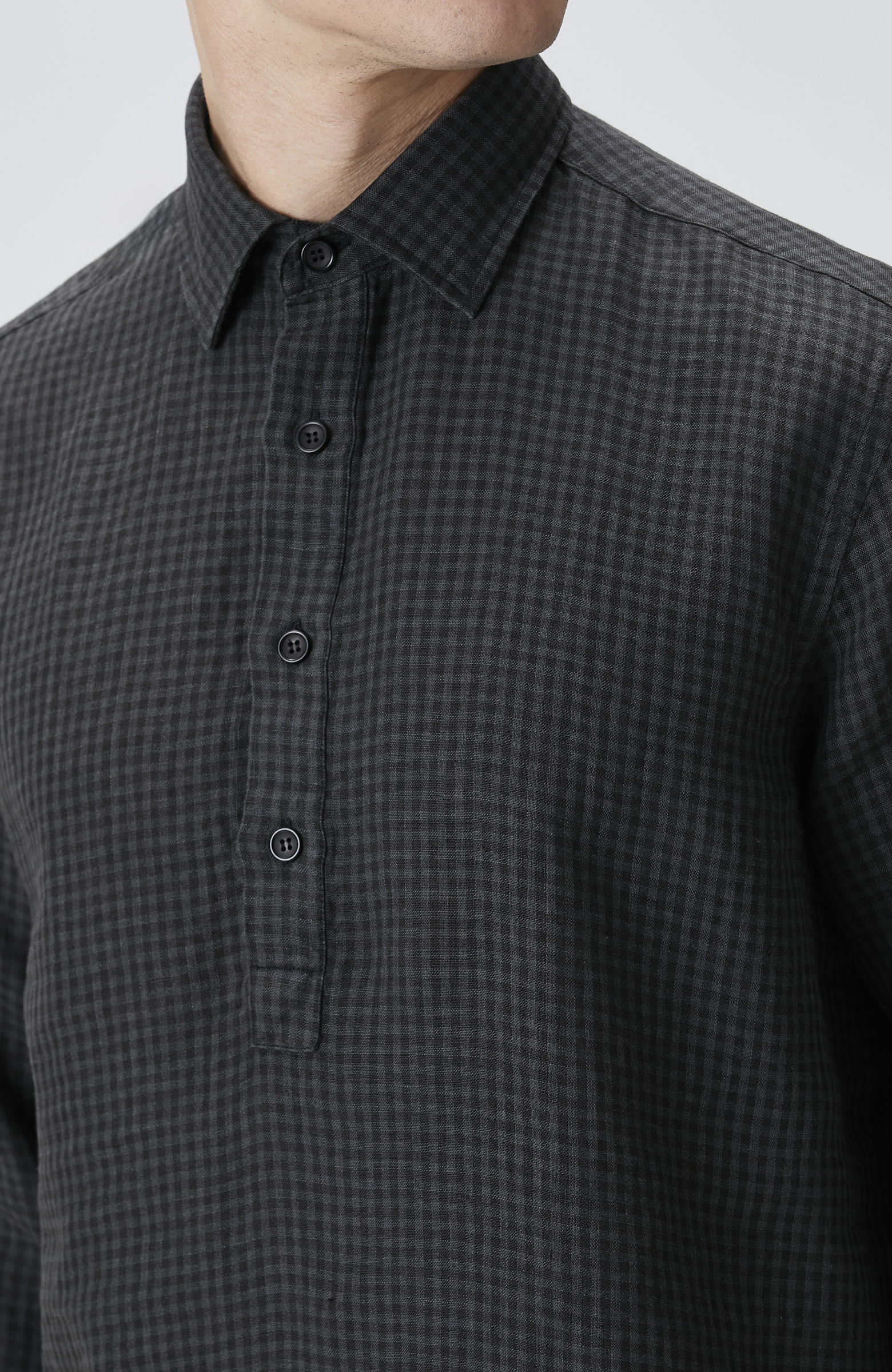 Siyah Antrasit Pötikareli Keten Gömlek