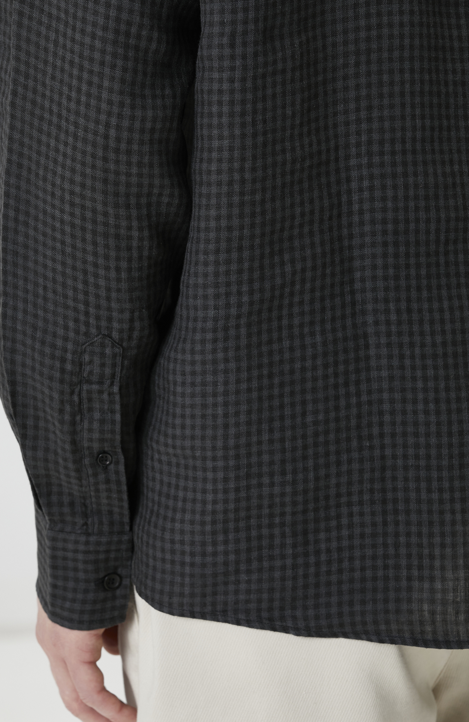 Siyah Antrasit Pötikareli Keten Gömlek