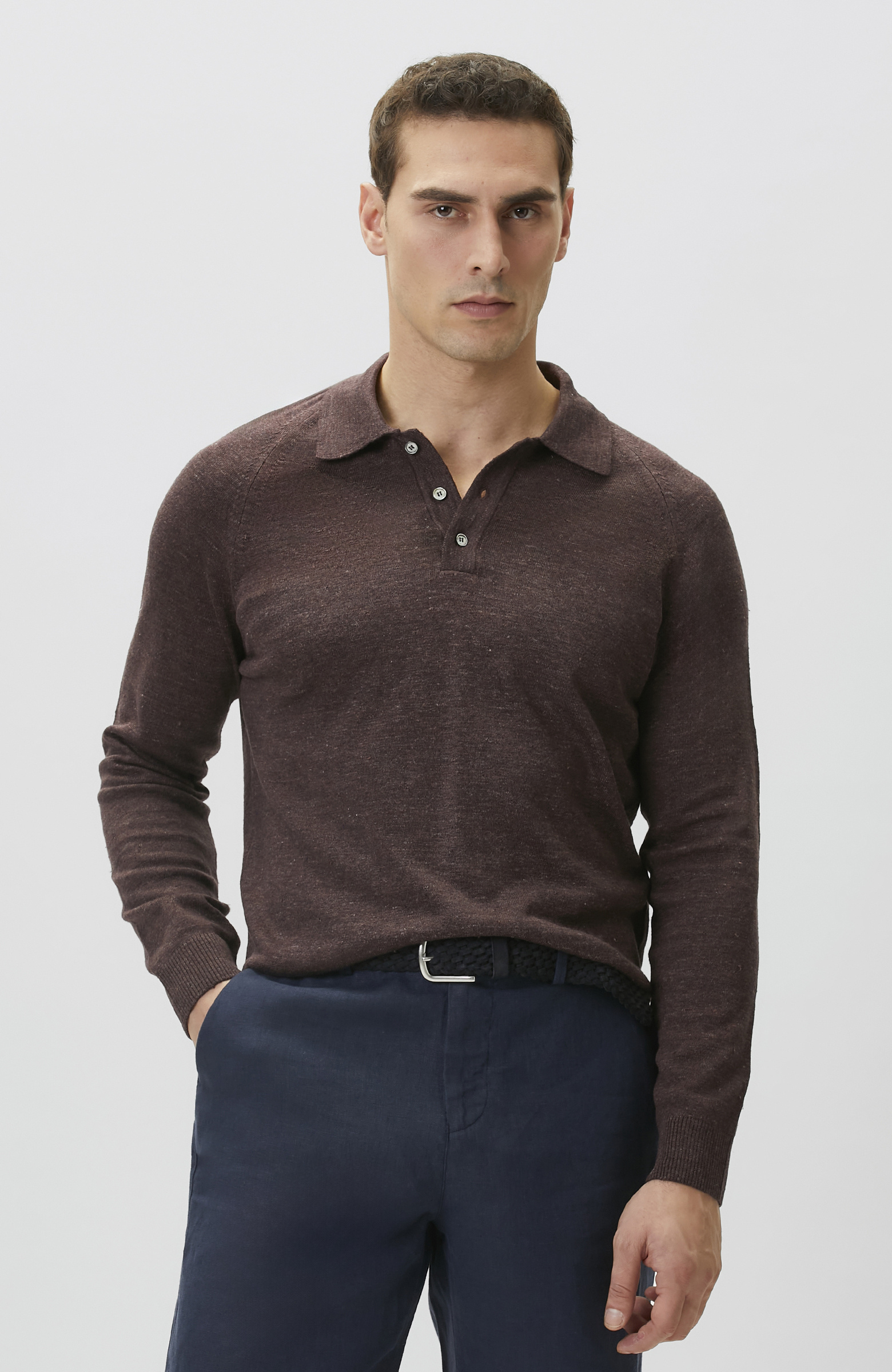 Bordo Polo Yaka Keten Triko Kazak