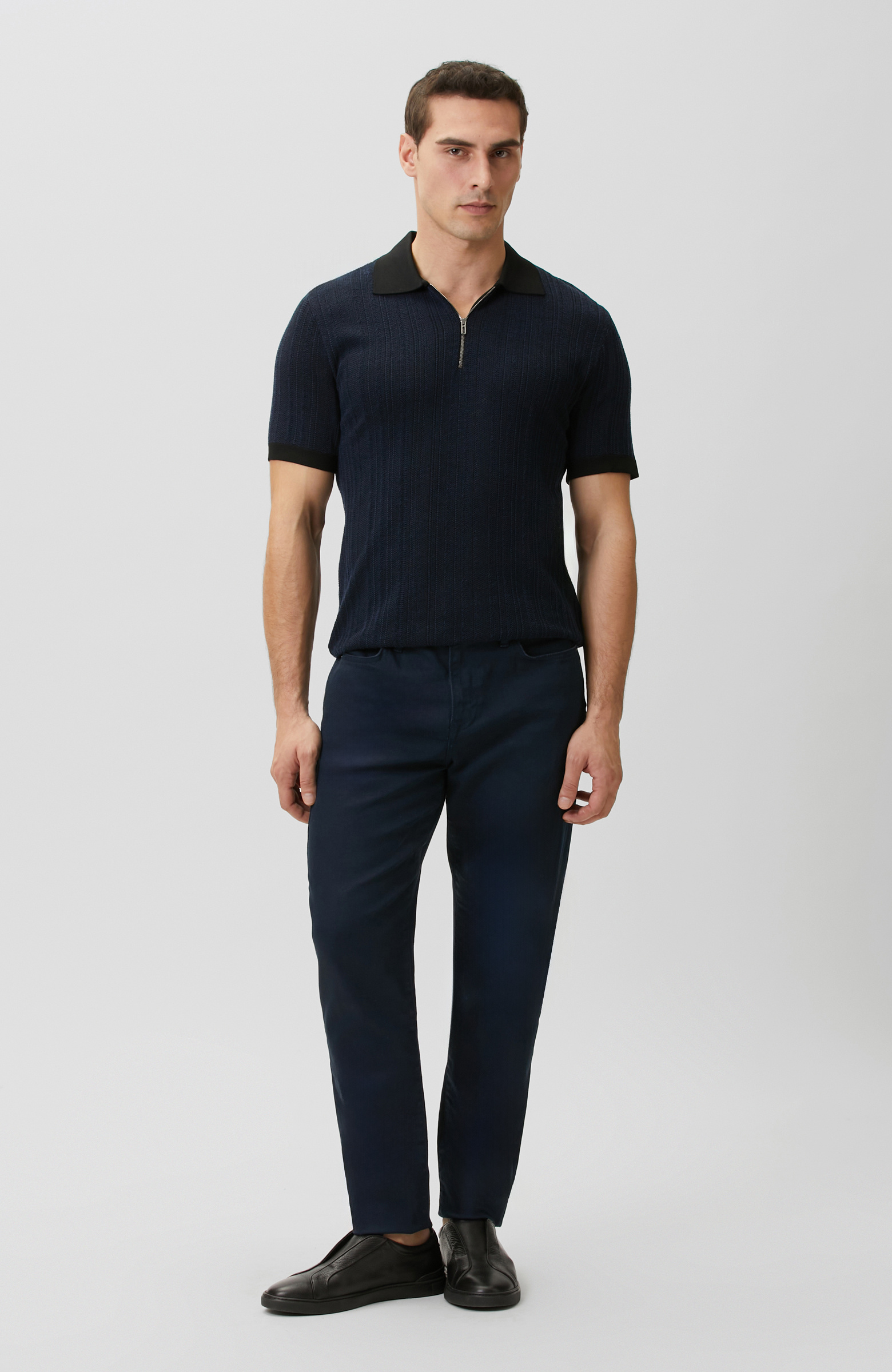 N-Tech Lacivert Polo Yaka Fermuarlı Triko Kazak