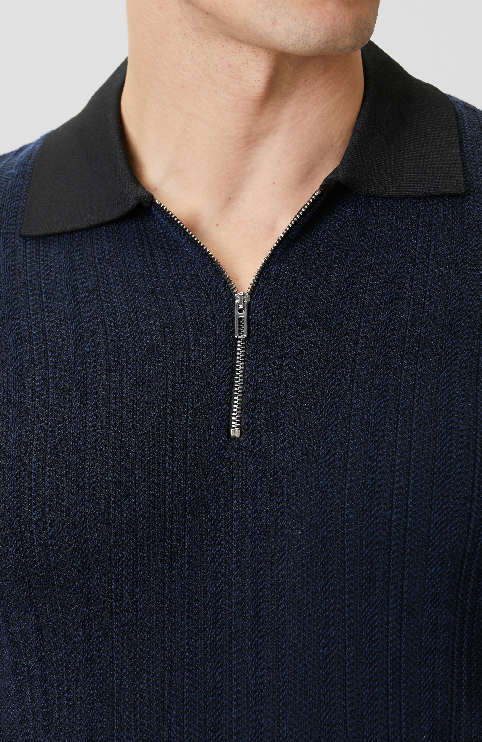 N-Tech Lacivert Polo Yaka Fermuarlı Triko Kazak