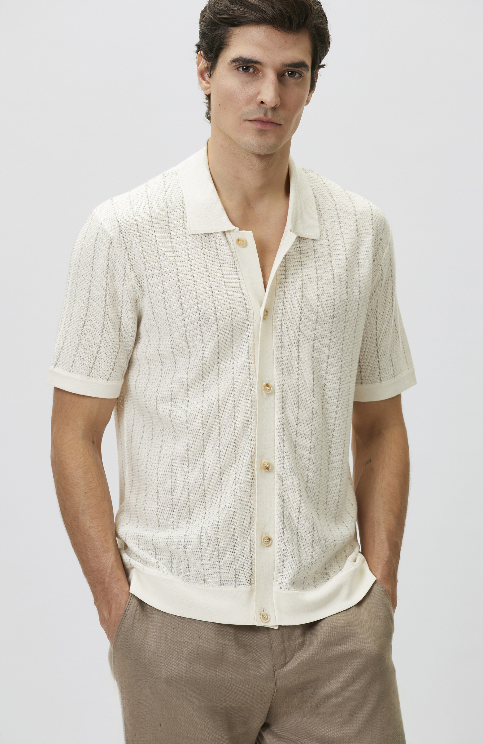 Off-White Linen Blend Knitwear Shirt