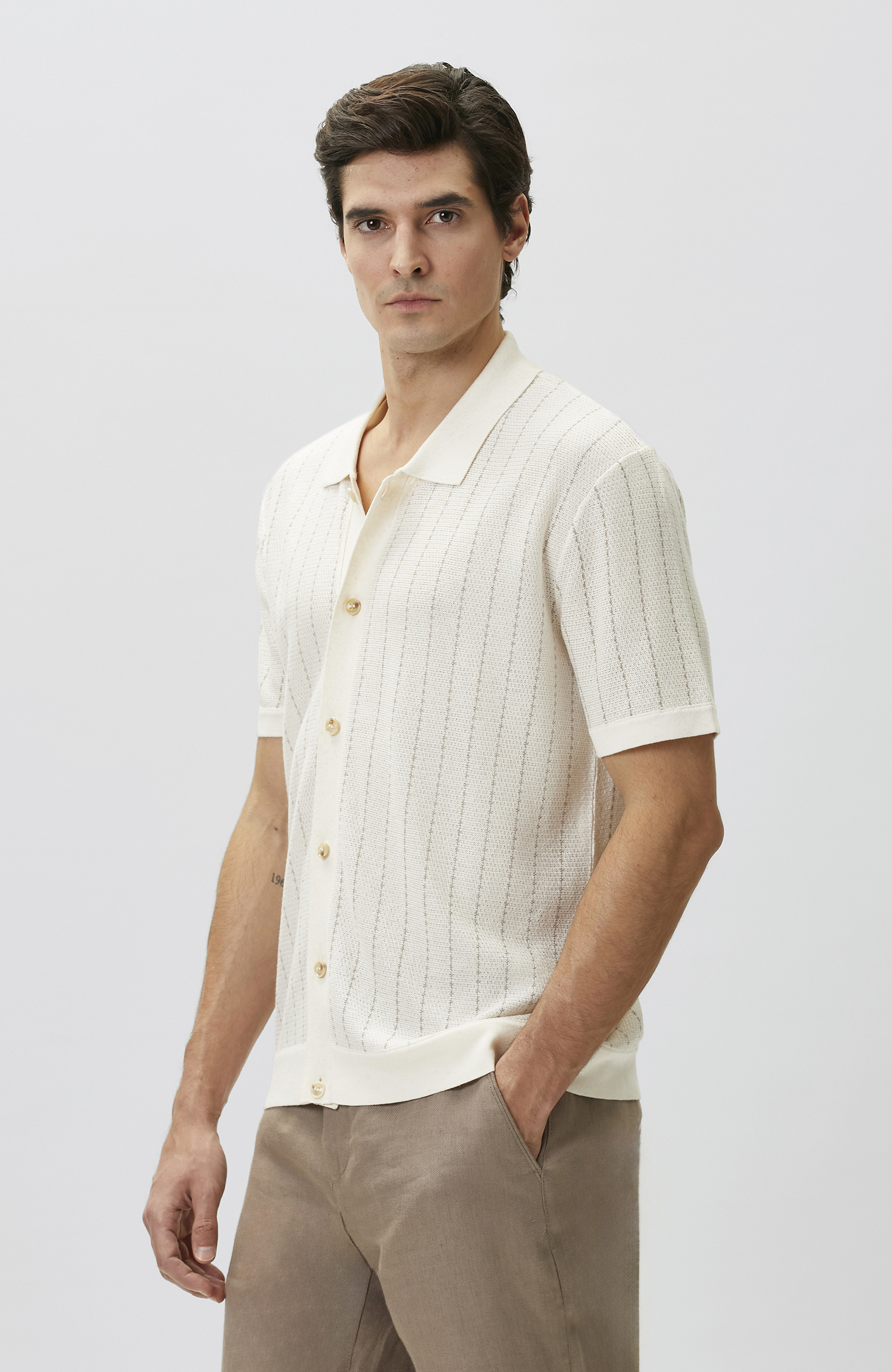 Off-White Linen Blend Knitwear Shirt