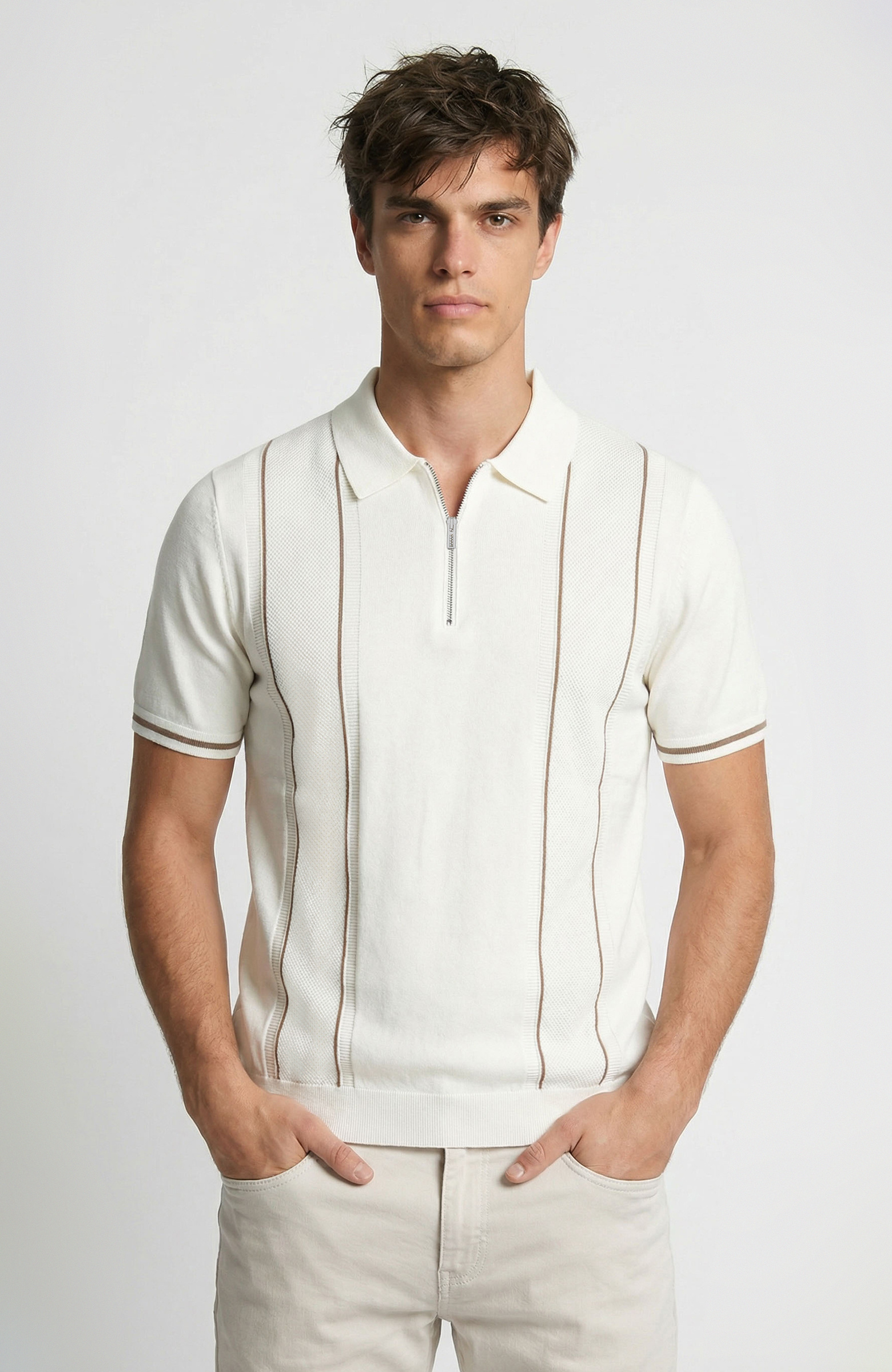 Kırık Beyaz Polo Triko Kazak