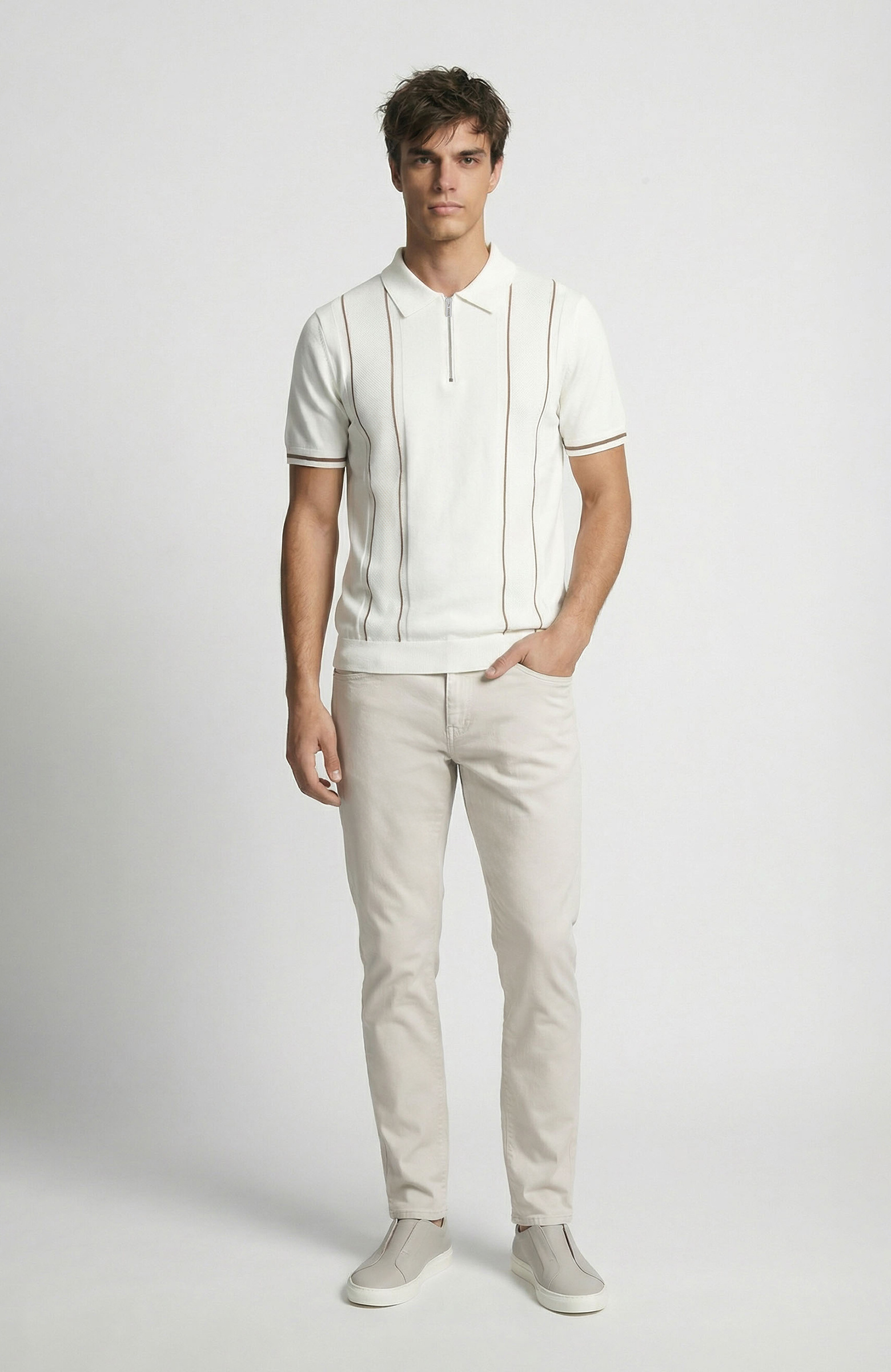 Kırık Beyaz Polo Triko Kazak