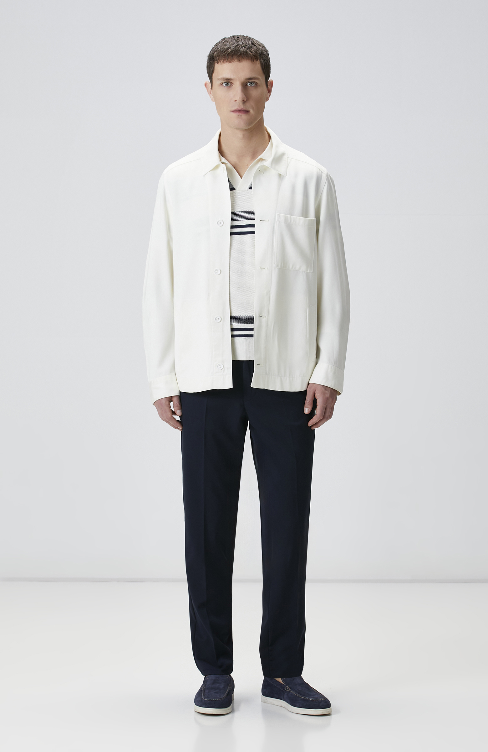 Kırık Beyaz Çizgili Triko Kazak