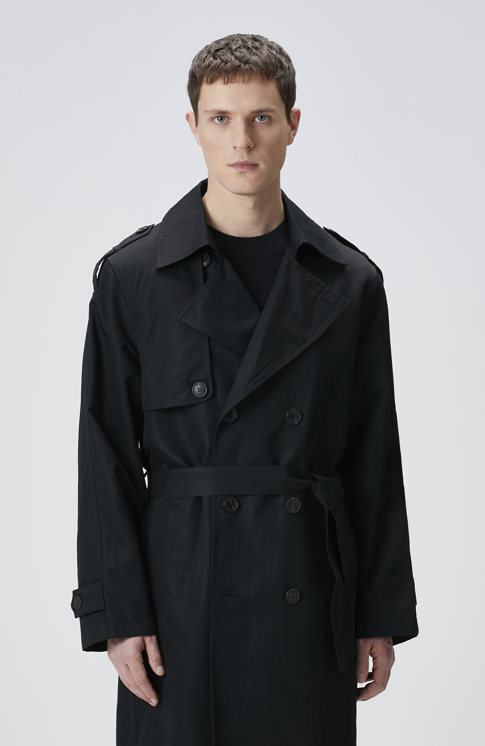 Siyah Keten Karışımlı Pardösü