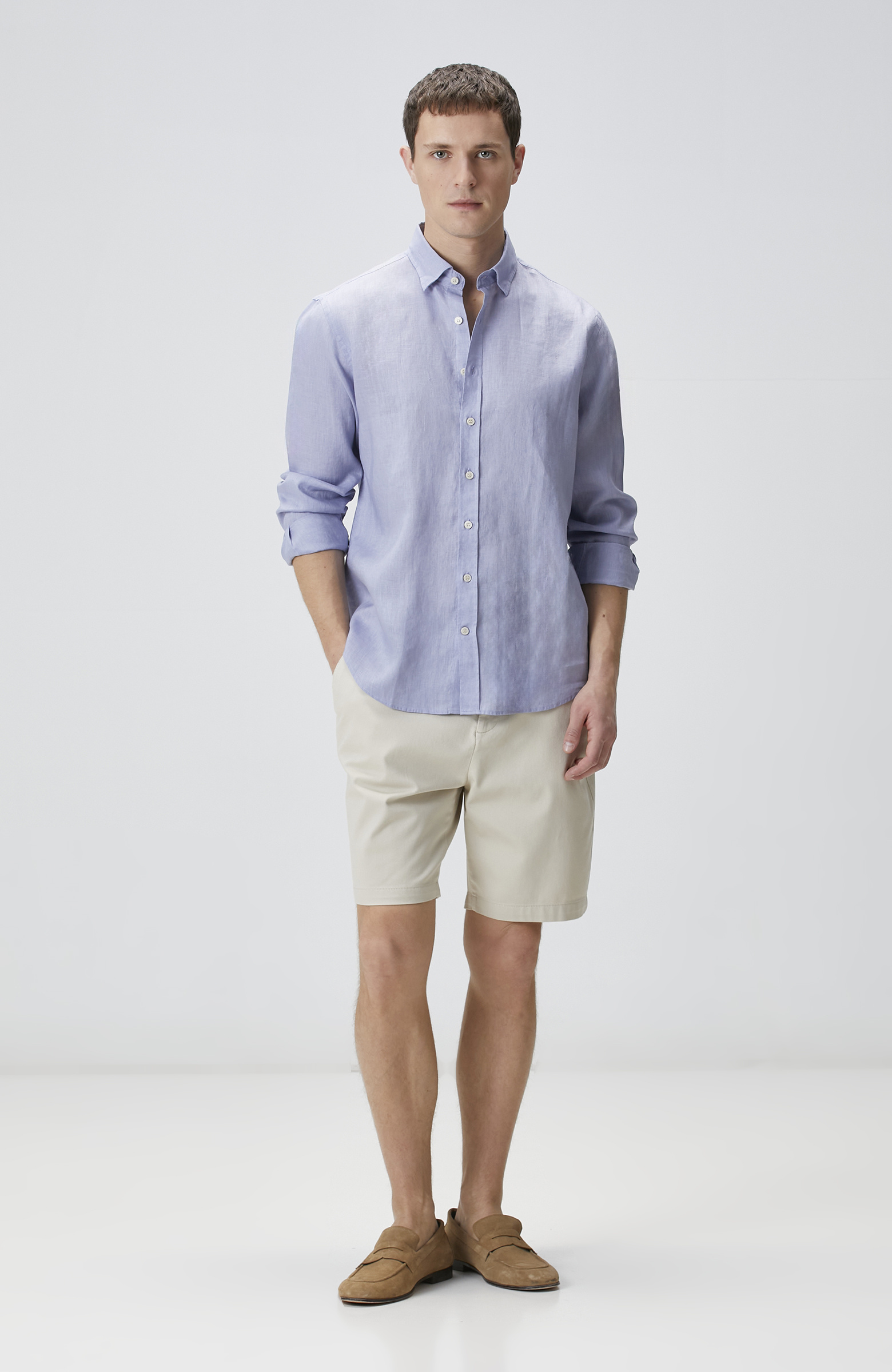 Slim Fit Taş Parça Boya Diyagonal Chino Şort